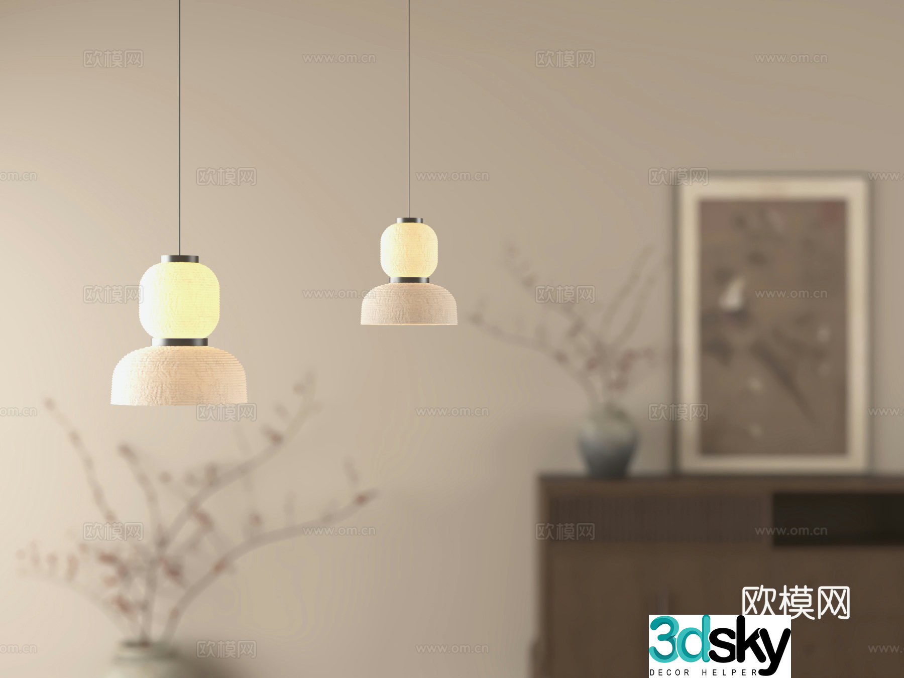 New Chinese chandeliers bedside chandeliers fishing line chandeliers 3D model