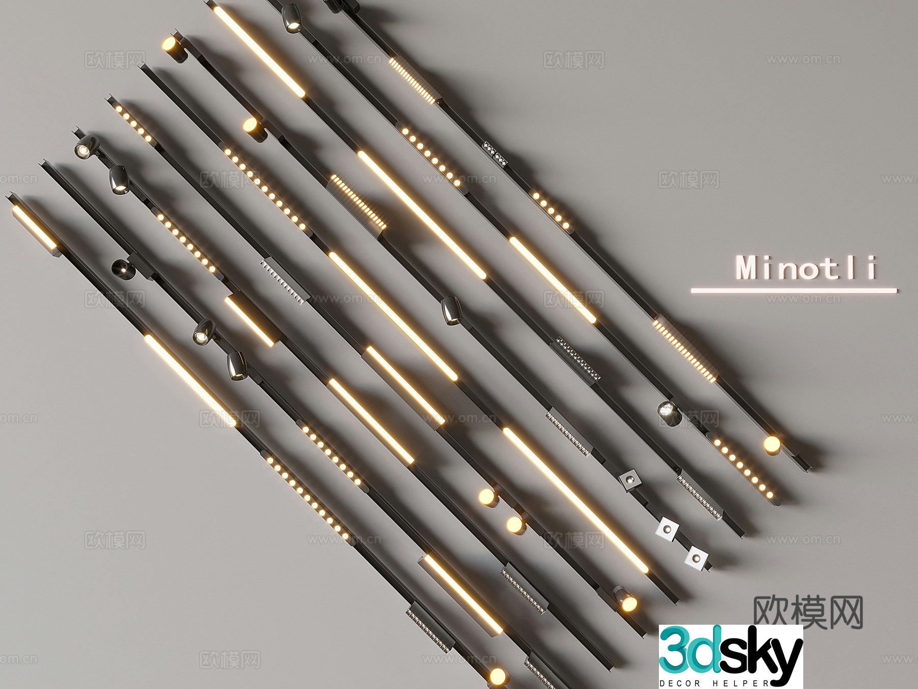 Magnetic track light linear lamp surface-mounted downlight spotlight combination 3D model