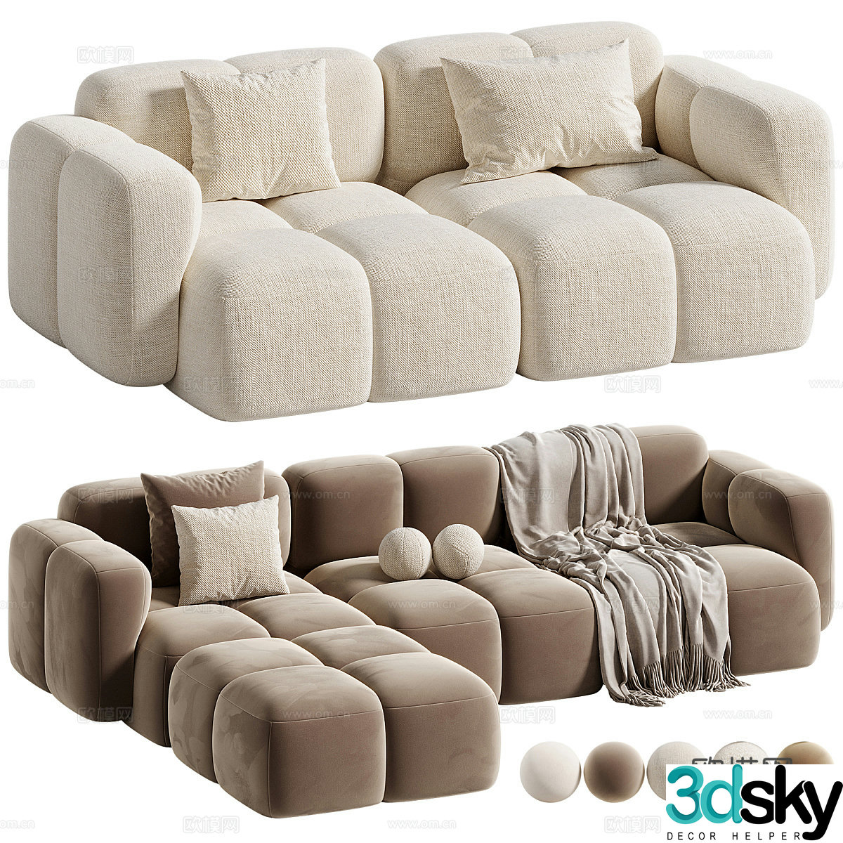 Modern cream style fabric combination sofa 3d model