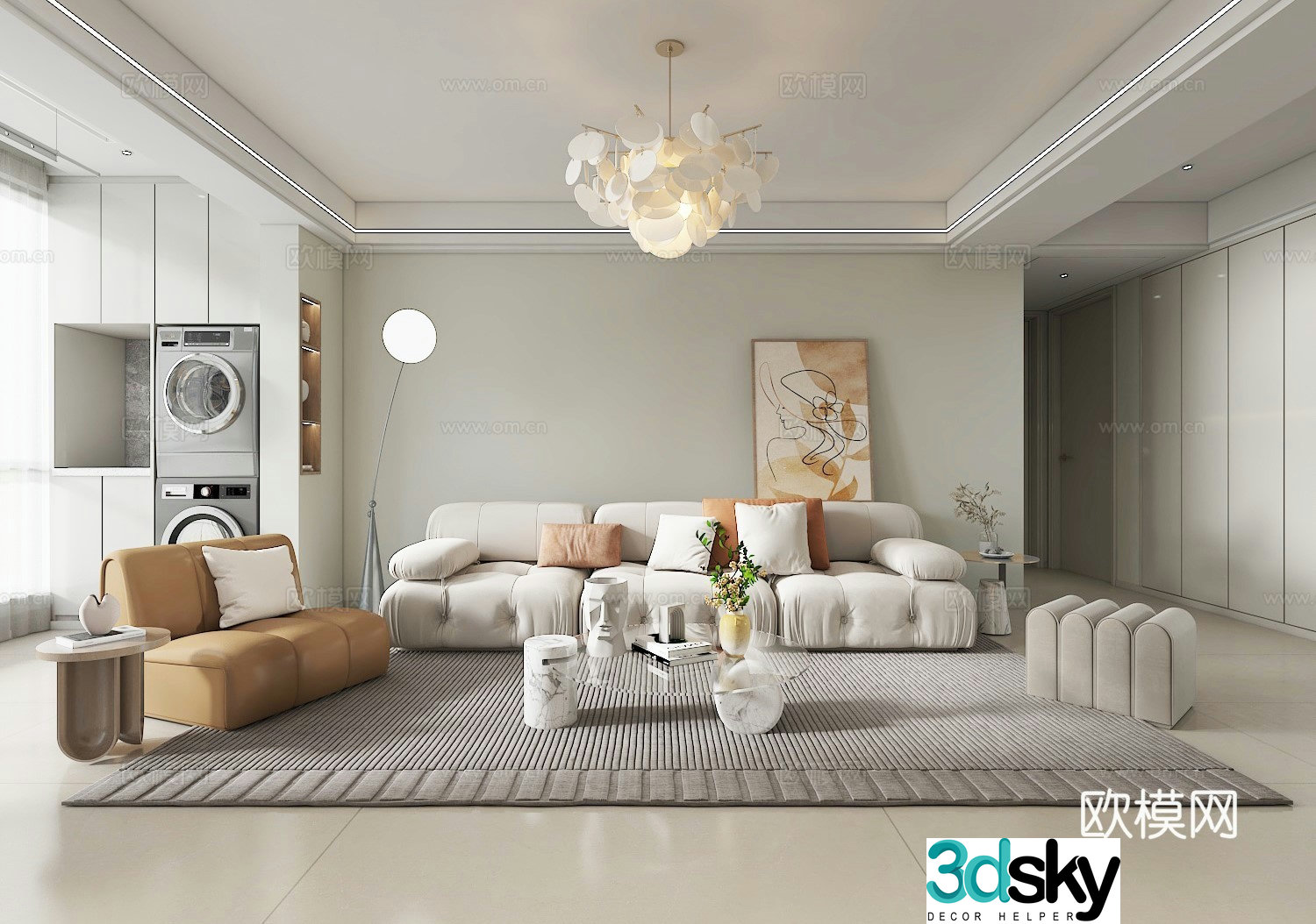 Creamy living room 3d model