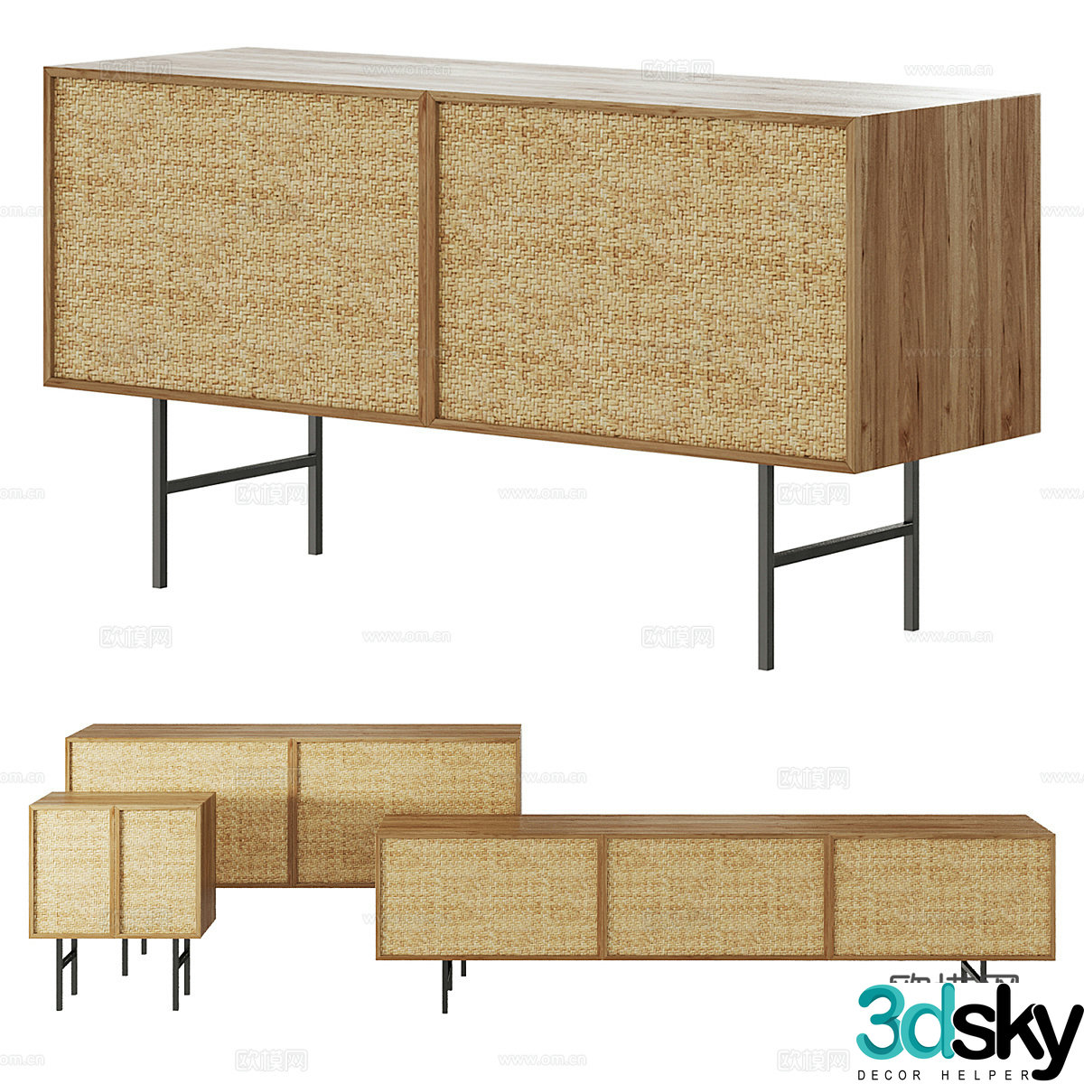New Chinese style log-winding TV cabinet side cabinet 3D model
