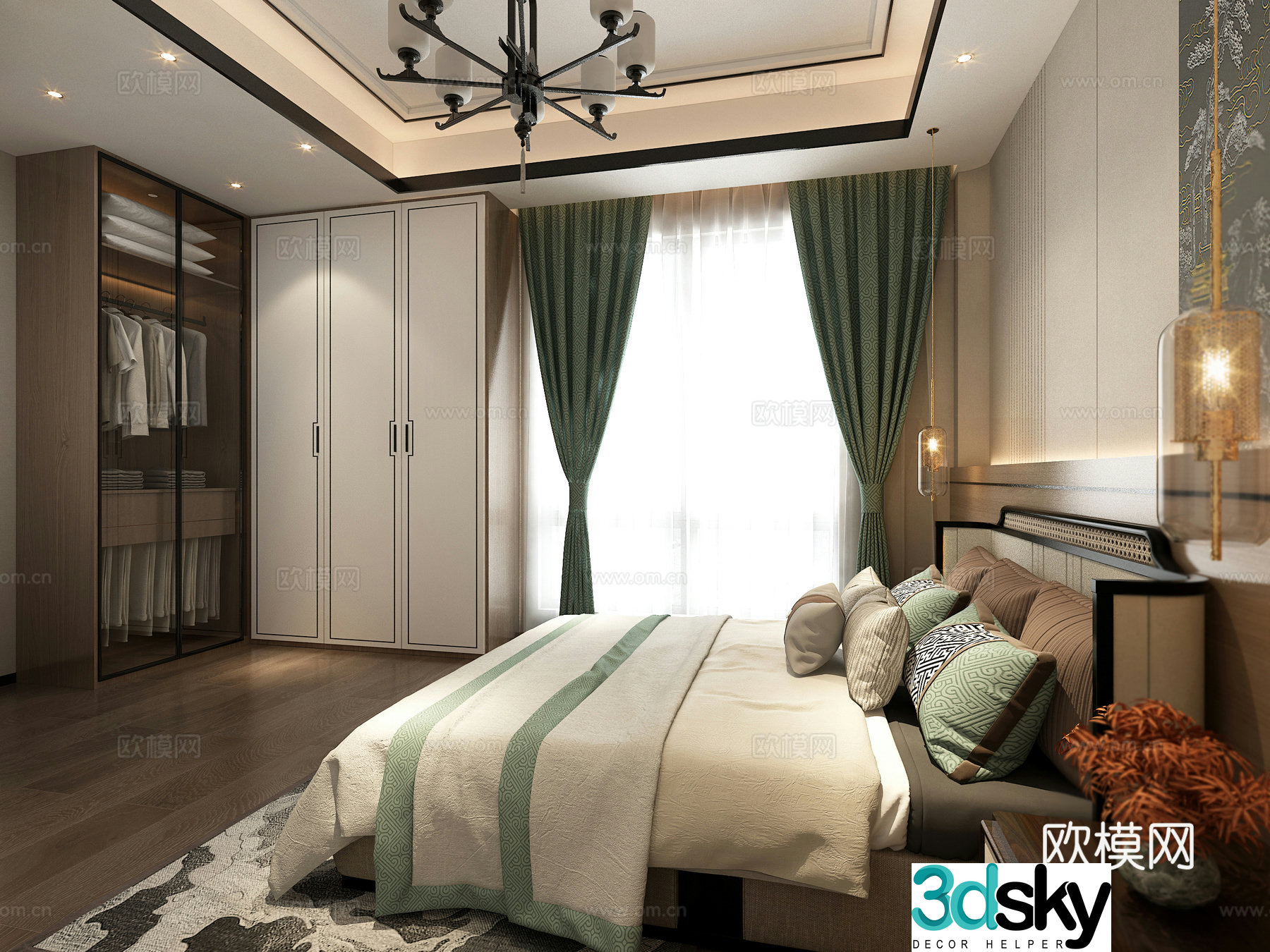 New Chinese style master bedroom 3D model