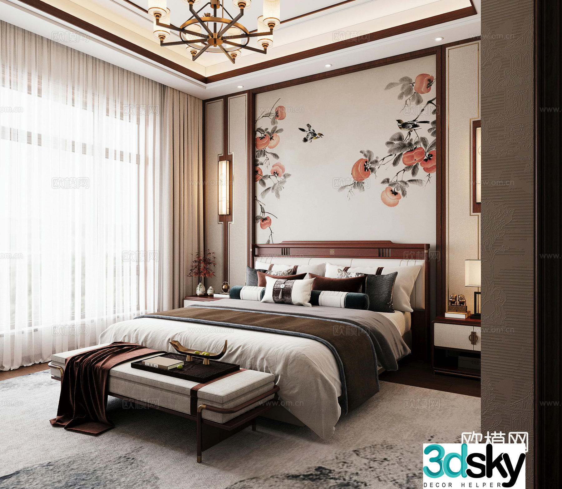 New Chinese bedroom 3D model