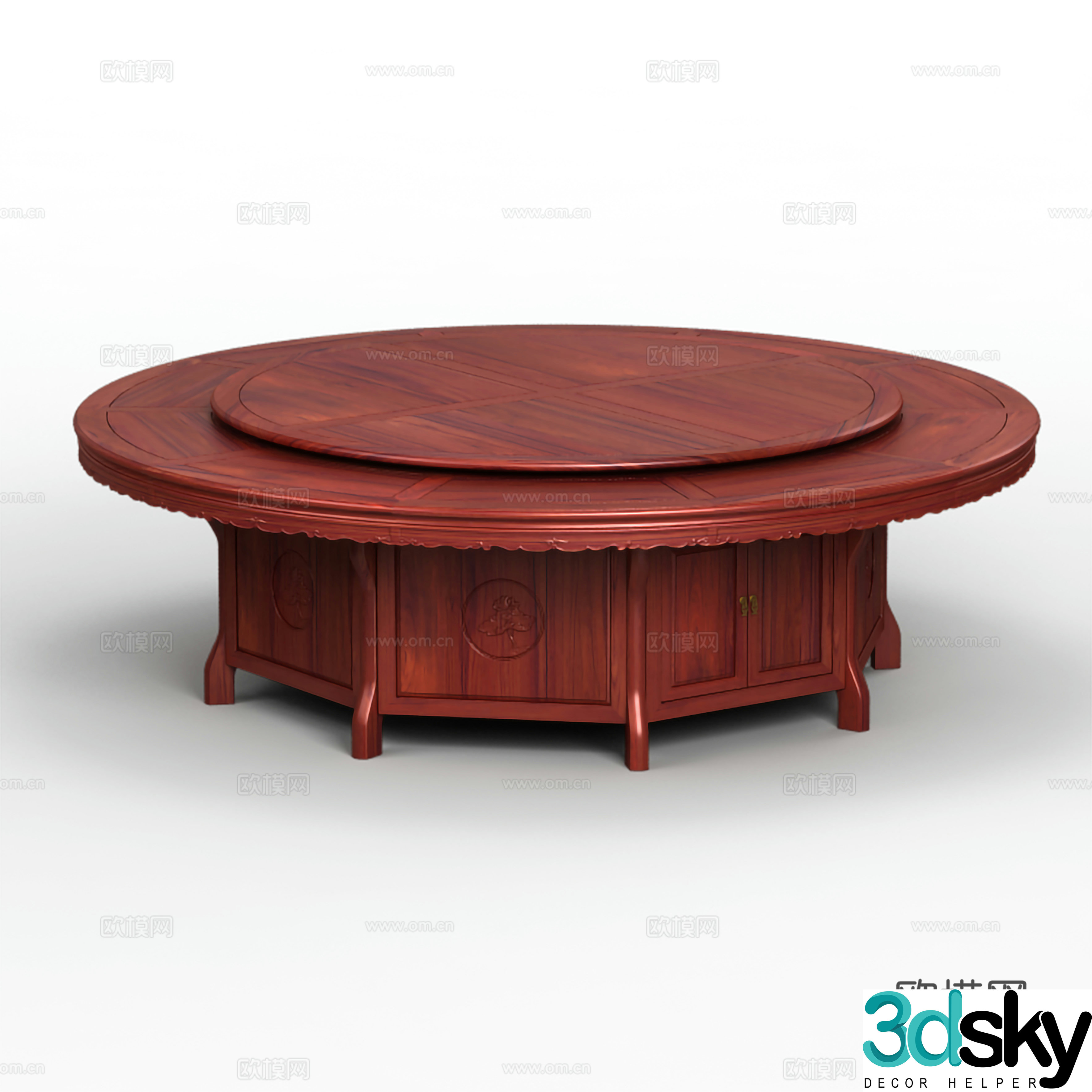 Chinese double-layer rotating dining table carved solid wood mahogany 3D model