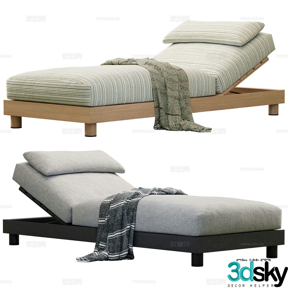 New Chinese style outdoor sun lounger 3D model