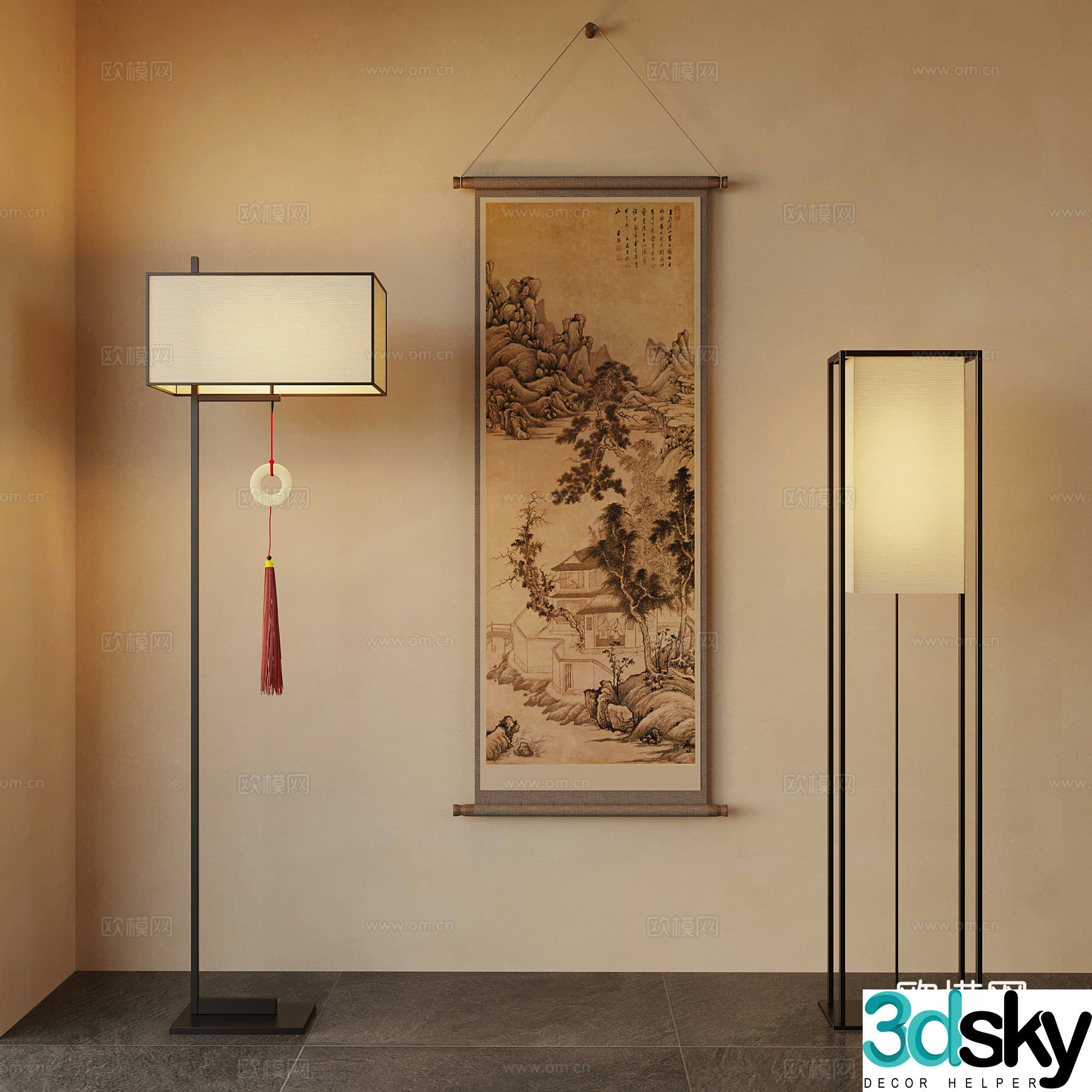 New Chinese style floor lamp decorative painting vase 3d model