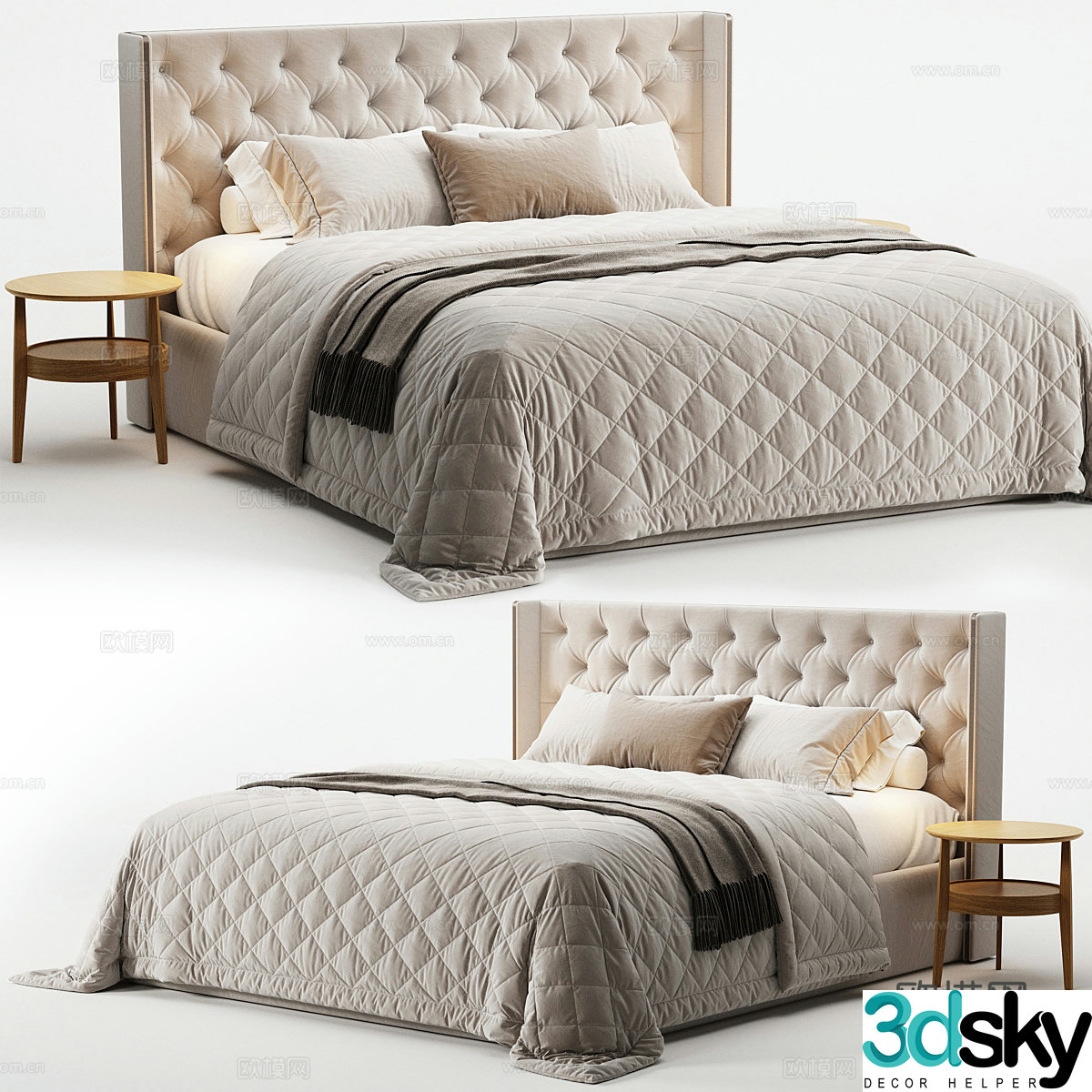 Modern light luxury fabric double bed 3D model