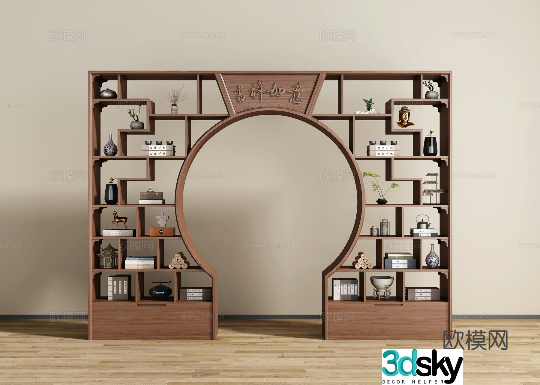 New Chinese style moon door antique shelf 3D model