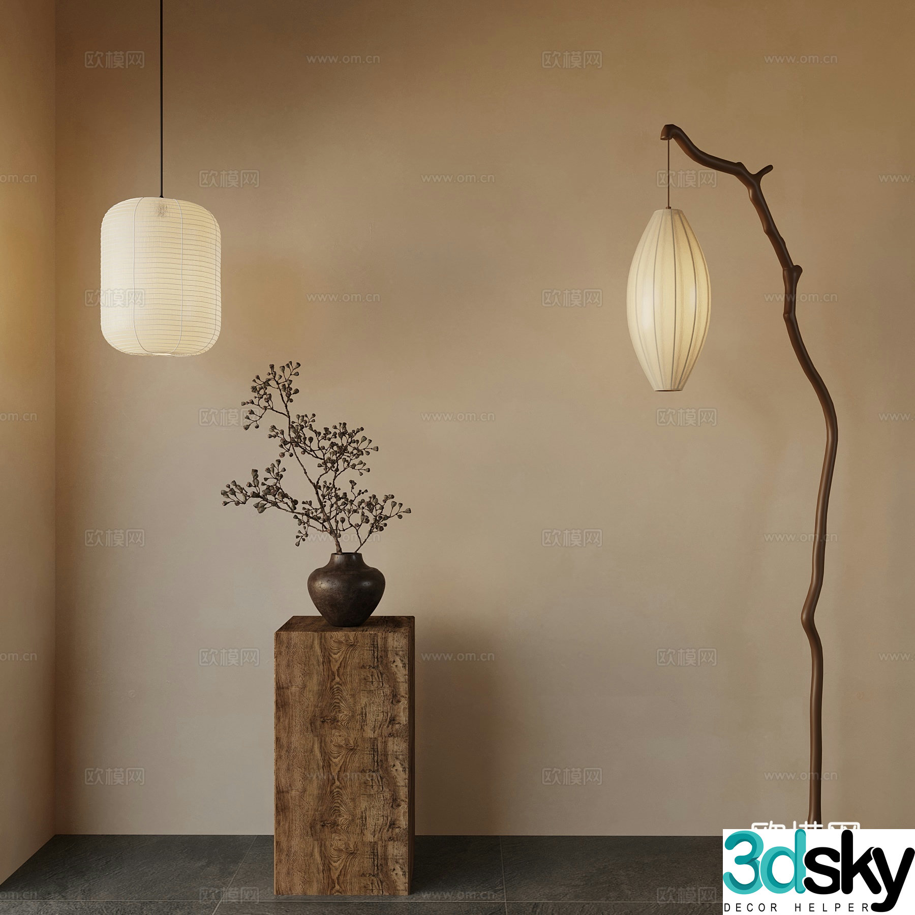 New Chinese style floor lamp small chandelier vase 3d model