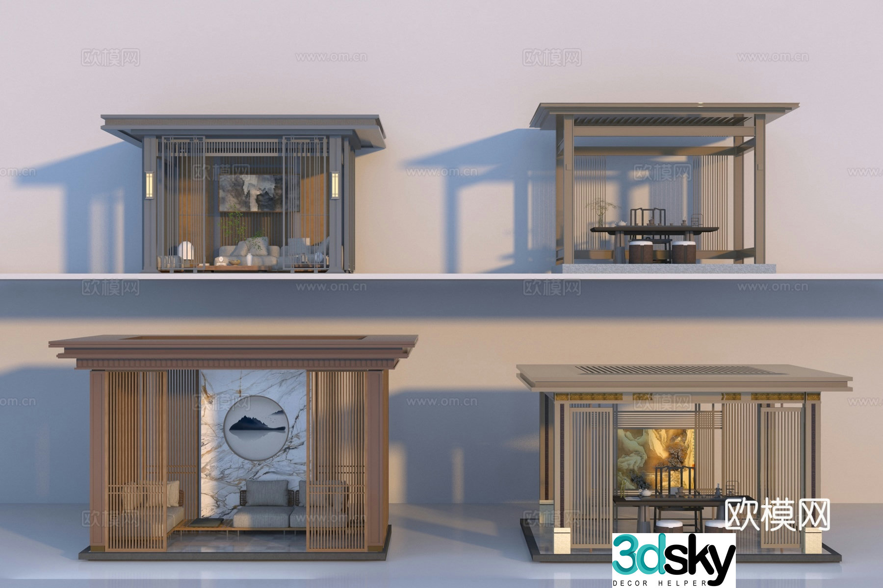 New Chinese style pavilion corridor frame combination 3D model