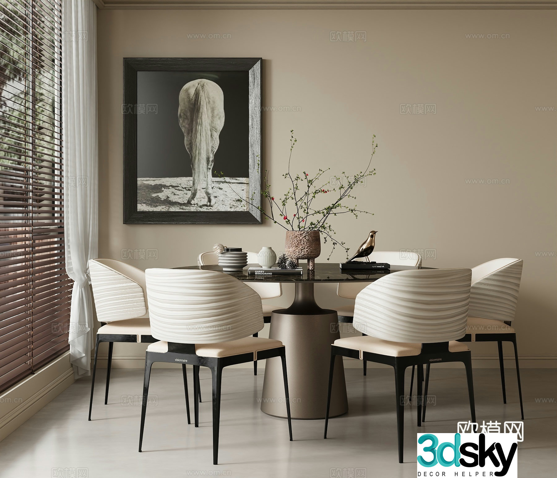 Modern home restaurant round table restaurant open restaurant 3d model
