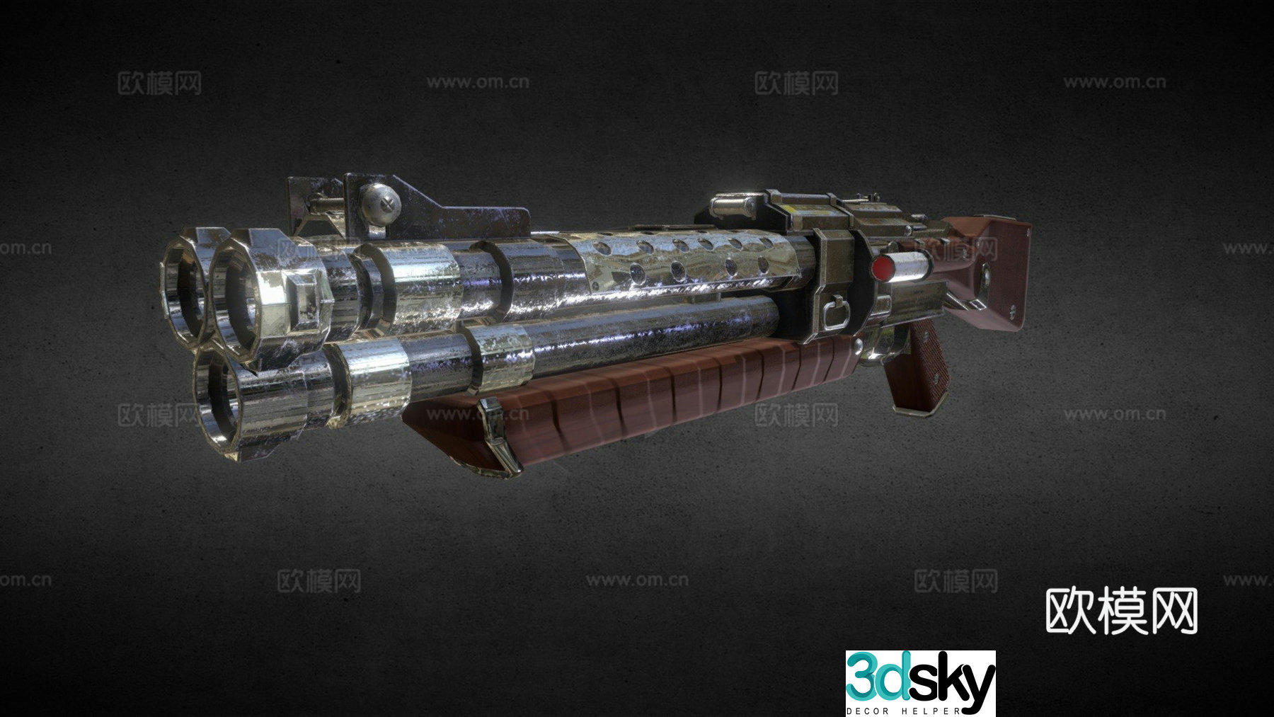 triple barrel shotgun 3d model