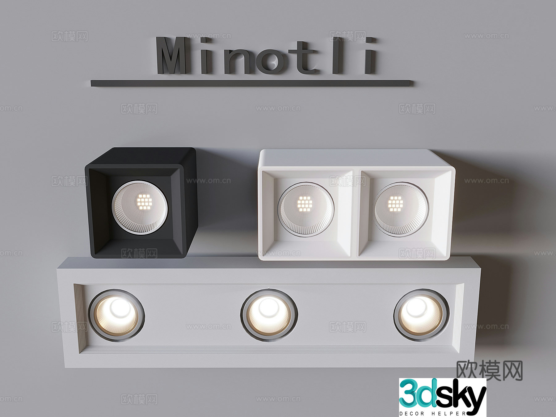 Surface mounted grille spotlight 3D model