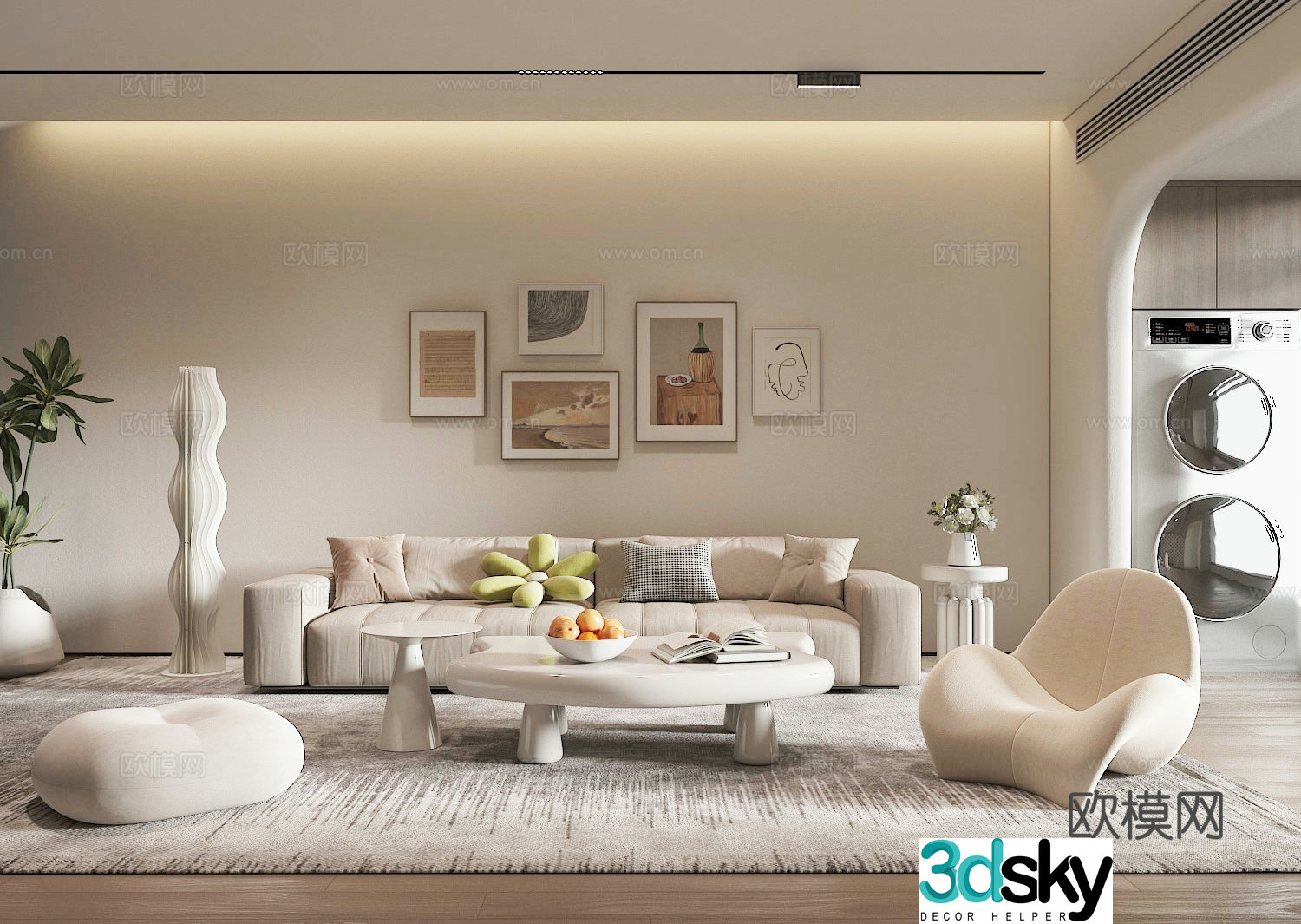 Creamy living room 3d model