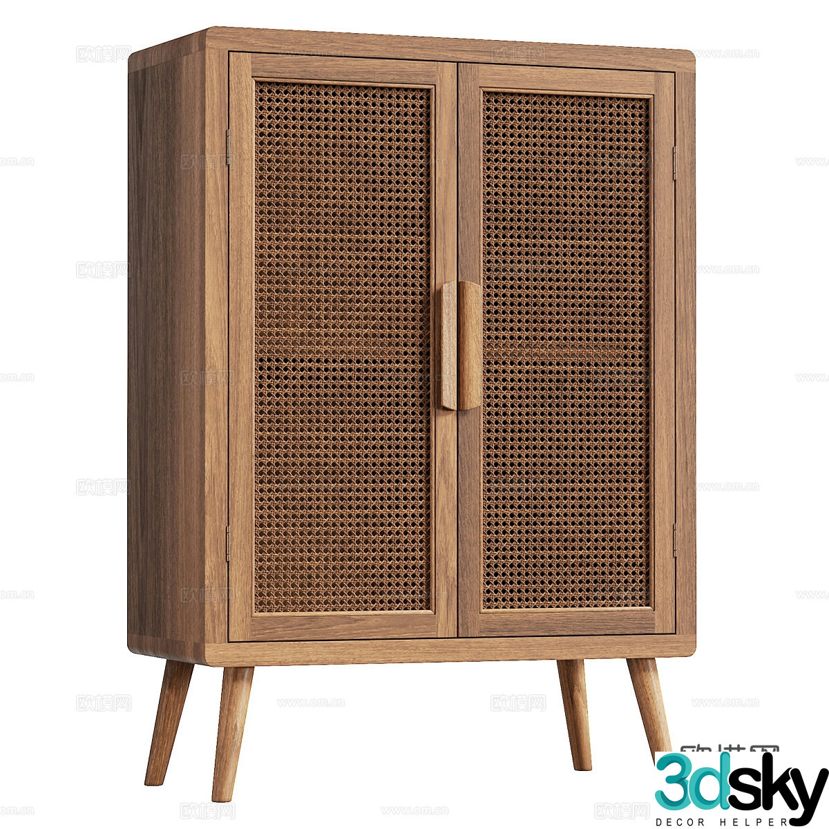New Chinese style log rattan sideboard 3D model