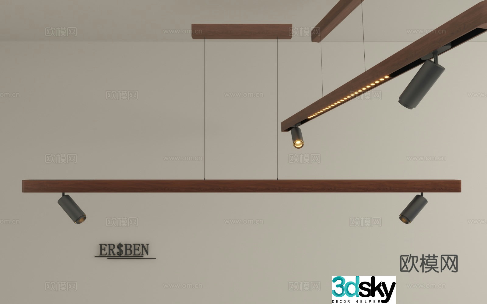 Restaurant log strip light 3d model