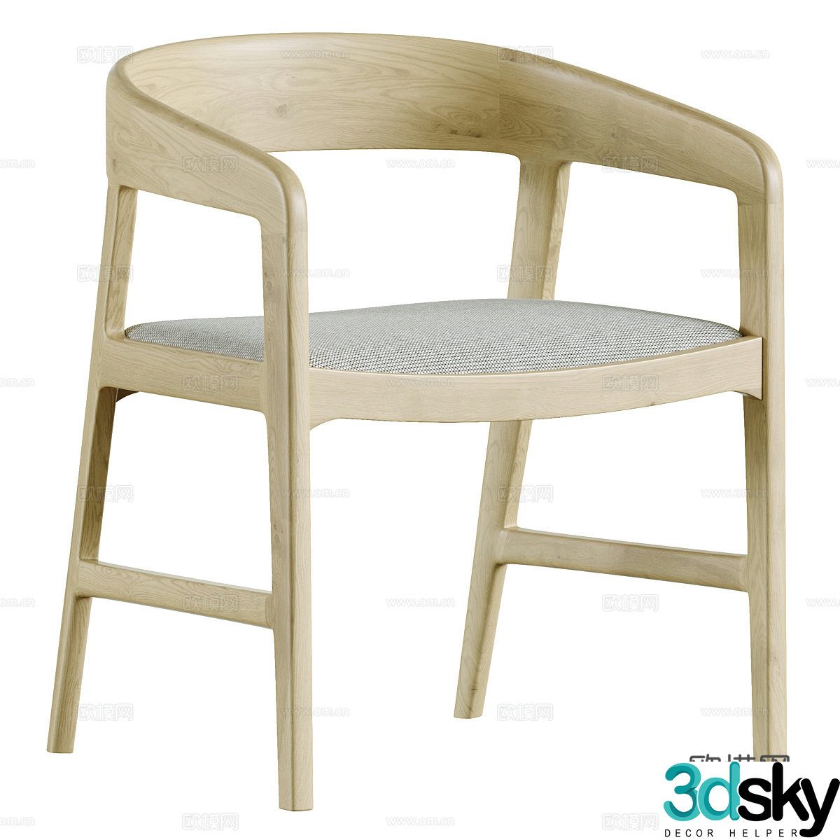 New Chinese-style solid wood dining chair 3D model