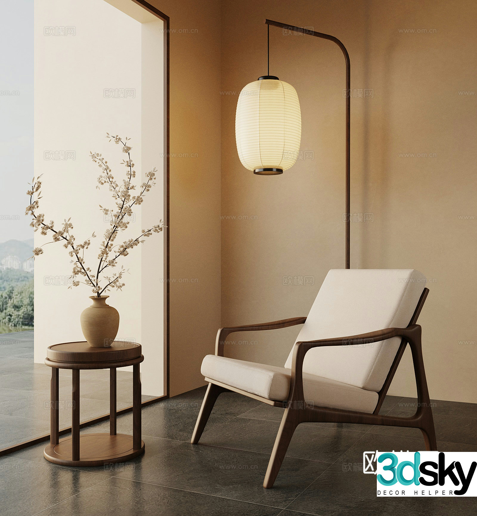 New Chinese style leisure chair floor lamp vase ornament 3D model