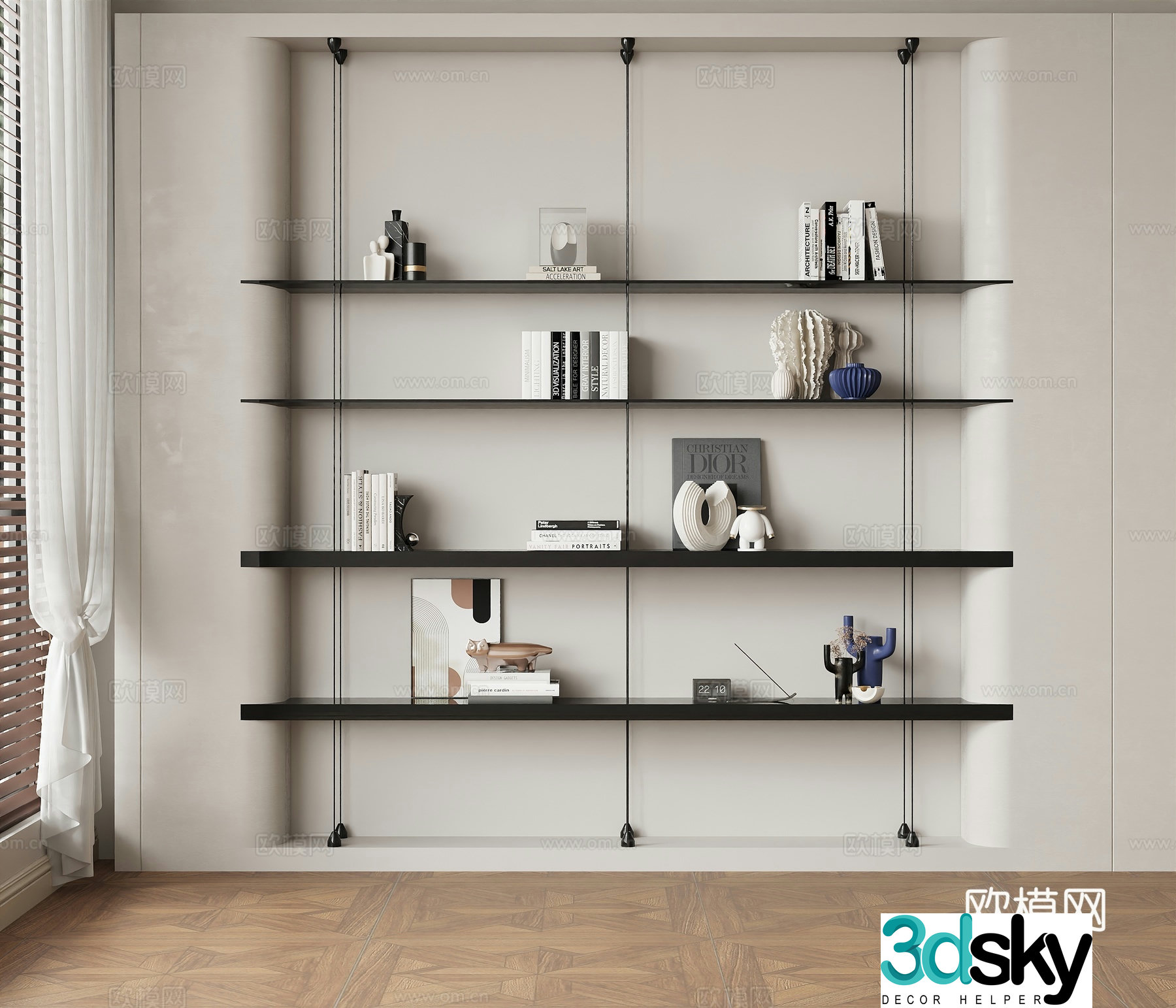 Modern minimalist bookshelf decorative shelf bookshelf 3d model