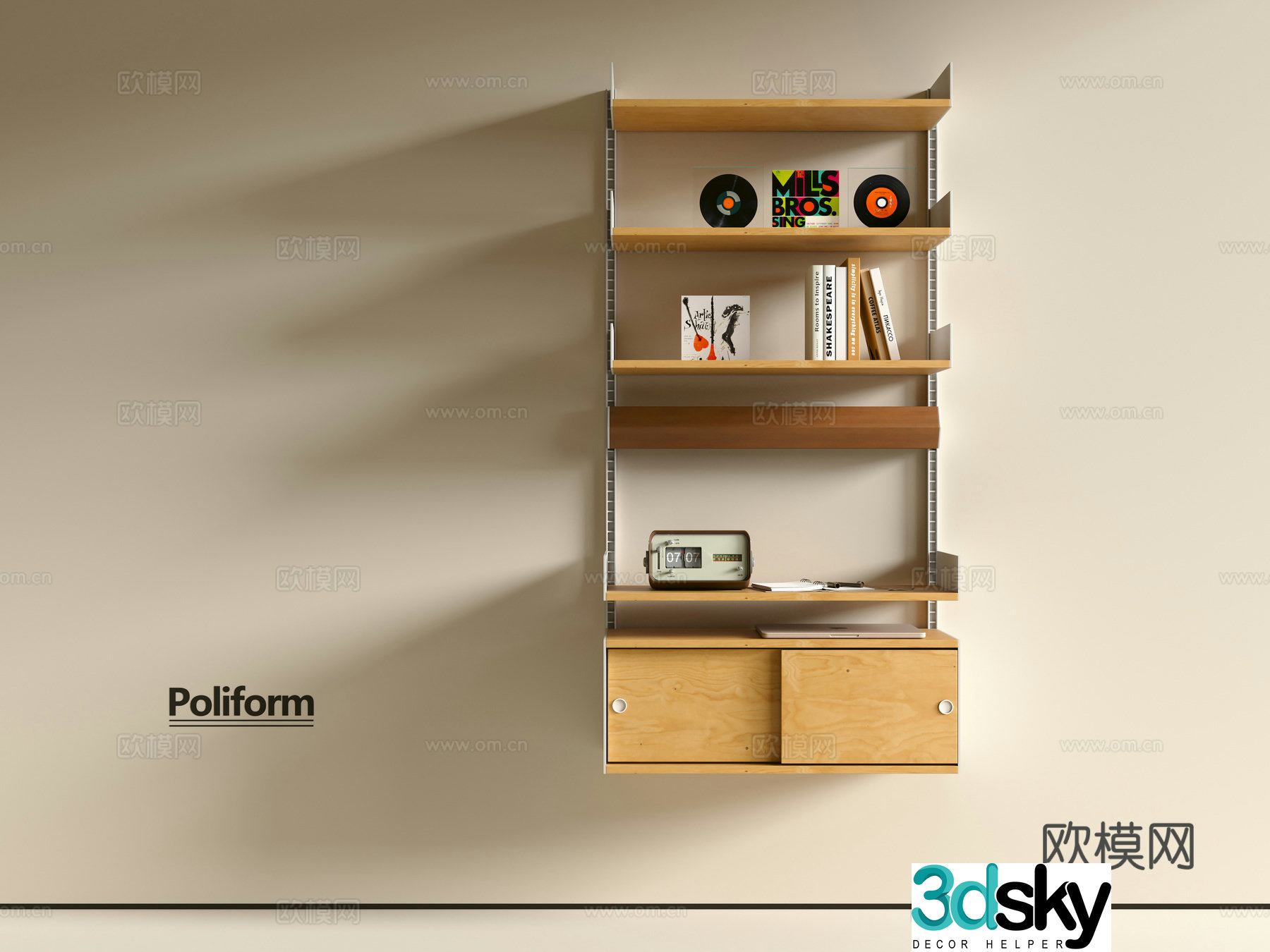 Modern medieval Bauhaus bookshelf bookcase 3d model