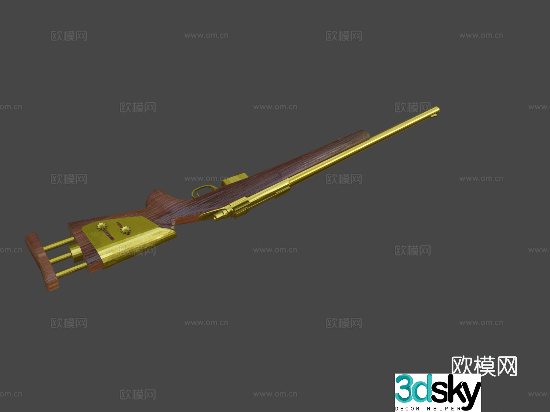 M24 wooden and gold 3d model