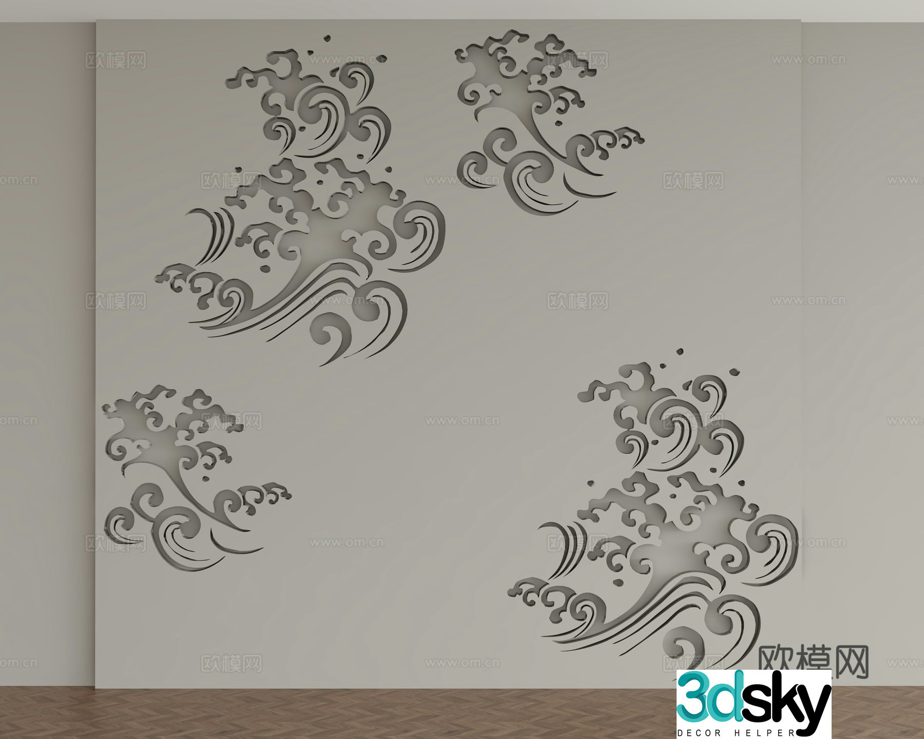 New Chinese style background decorative wall 3d model