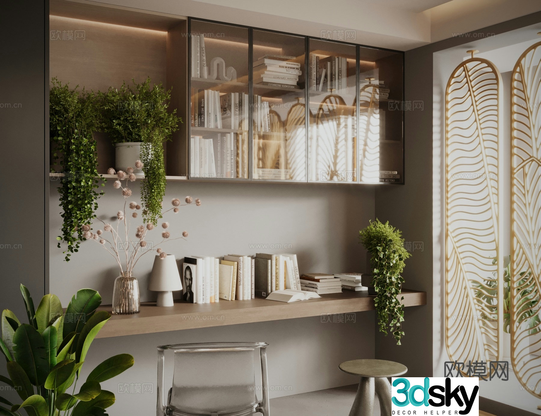 Bookcase Potted Screen Chair 3D Model