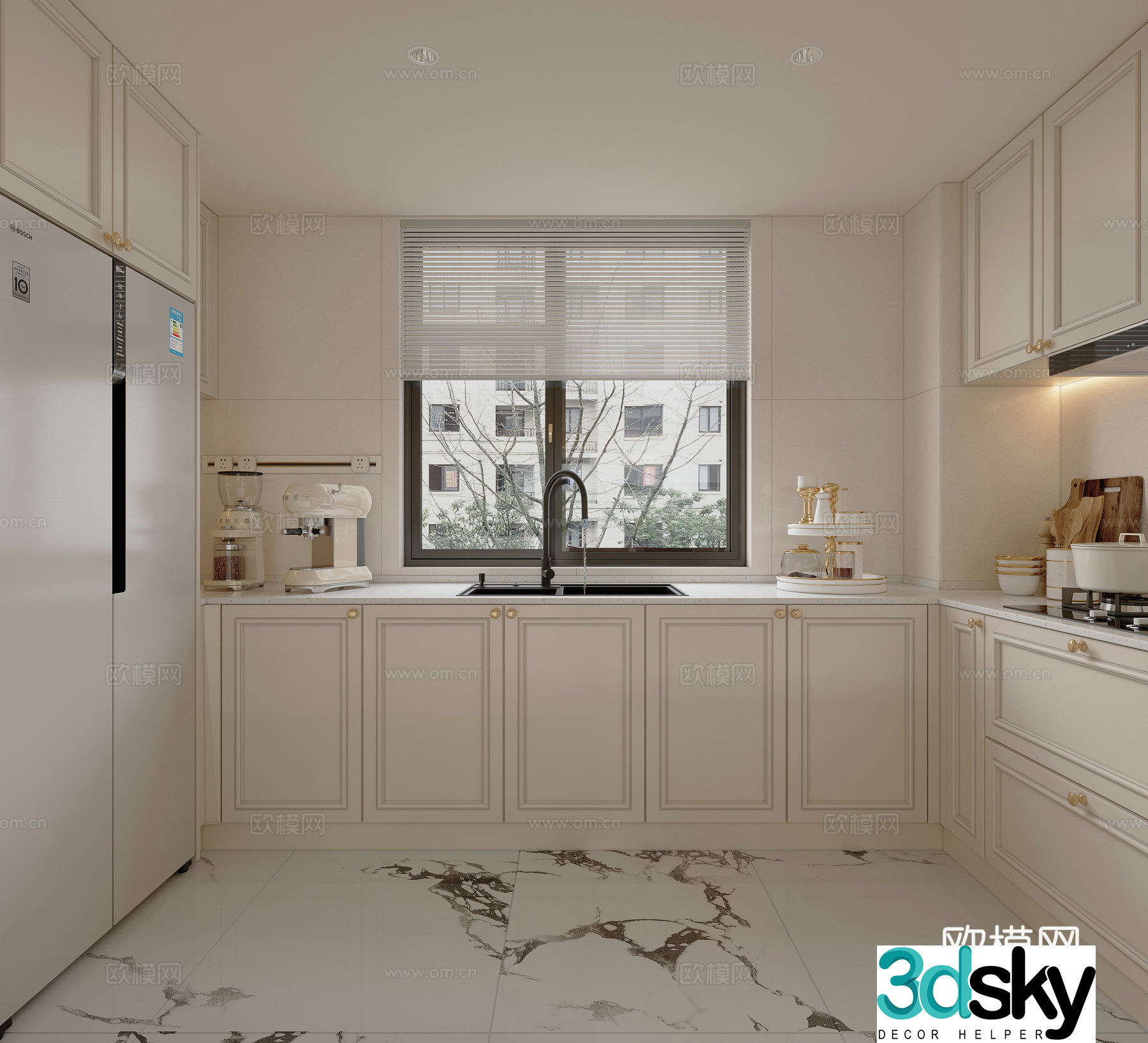 French Creamy Kitchen 3d Model