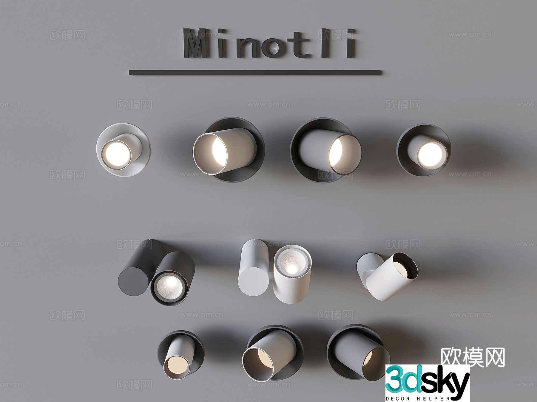 Tensile long cylinder spotlight surface-mounted downlight spotlight 3D model