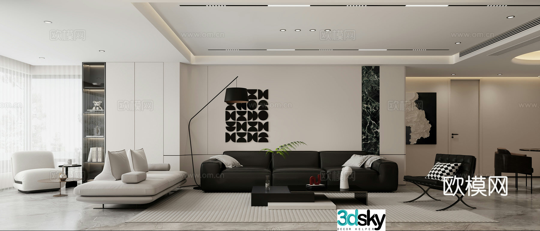 Modern living and dining room 3d model