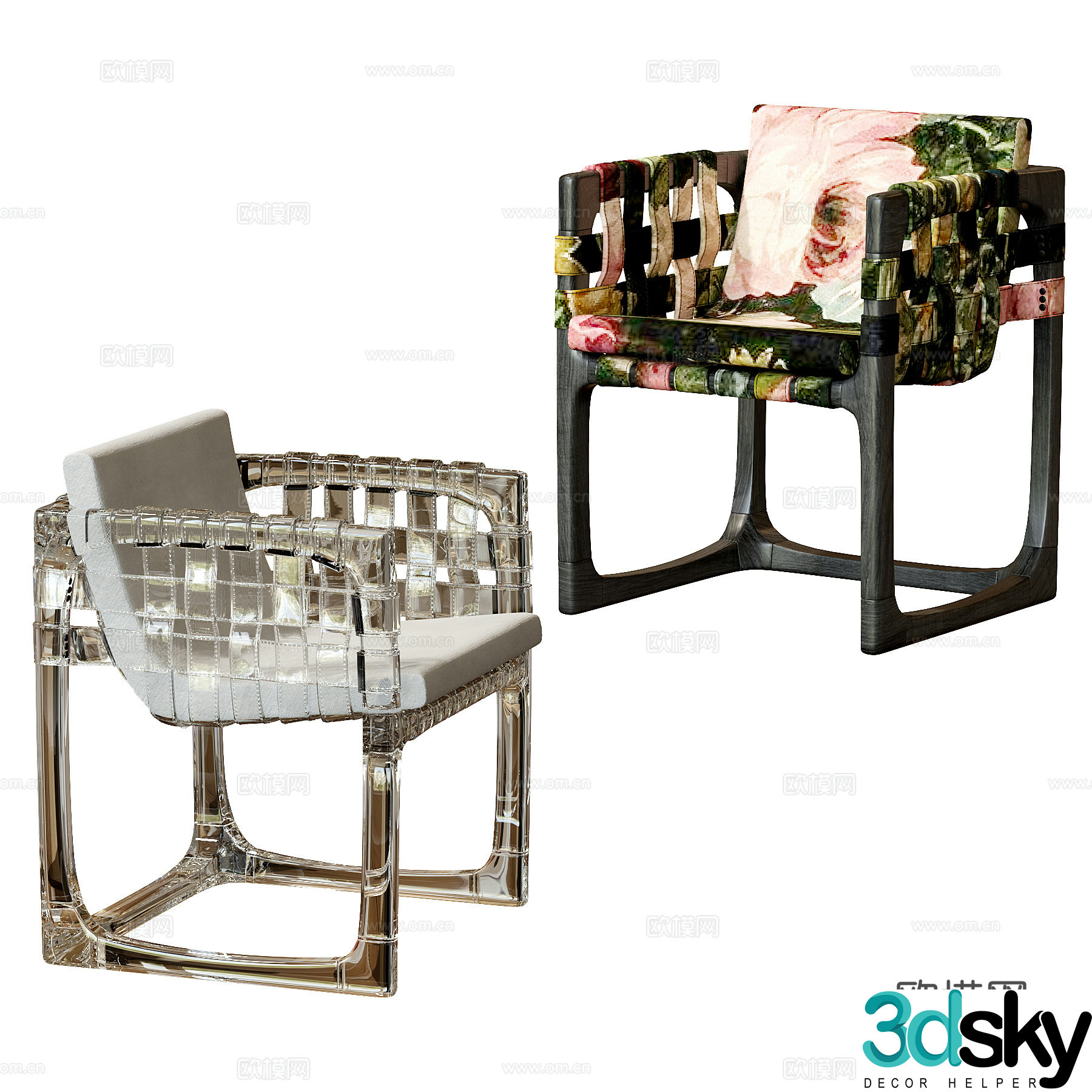 Modern single chair dining chair acrylic chair fabric single chair 3d model