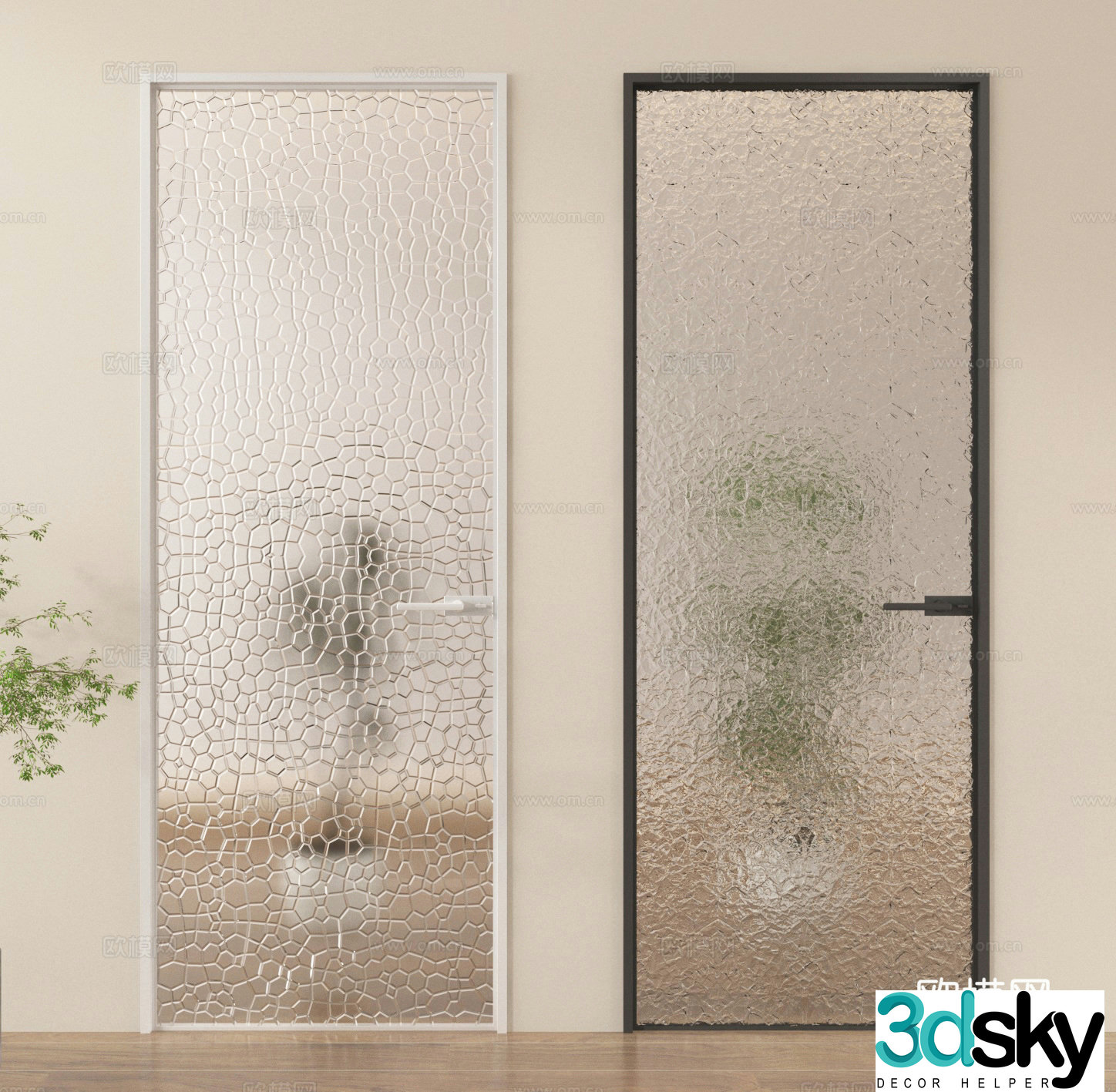 Glass door Single-open door Kitchen and bathroom door 3D model