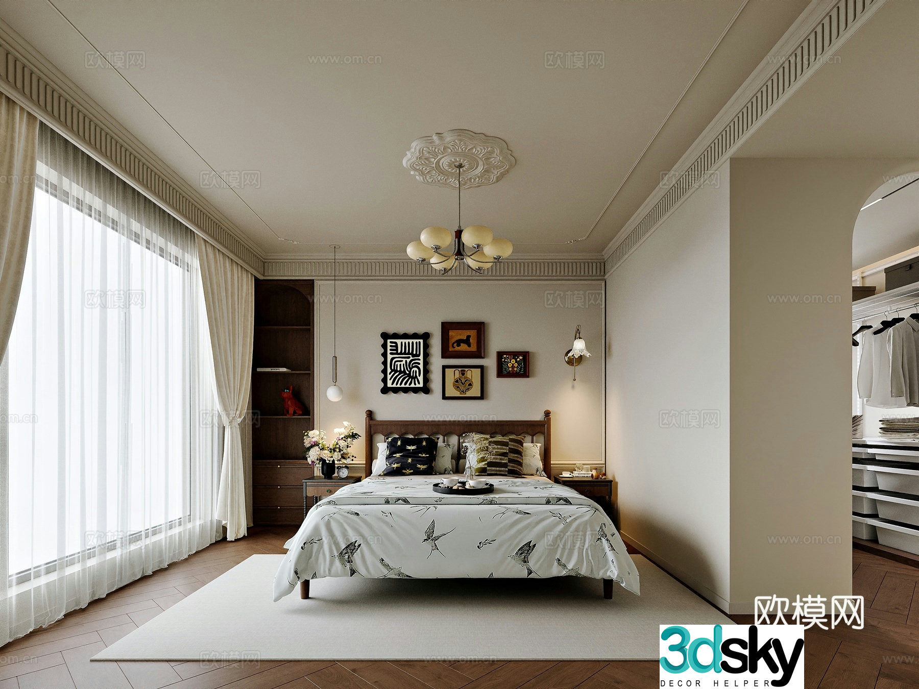 French retro style home bedroom 3d model