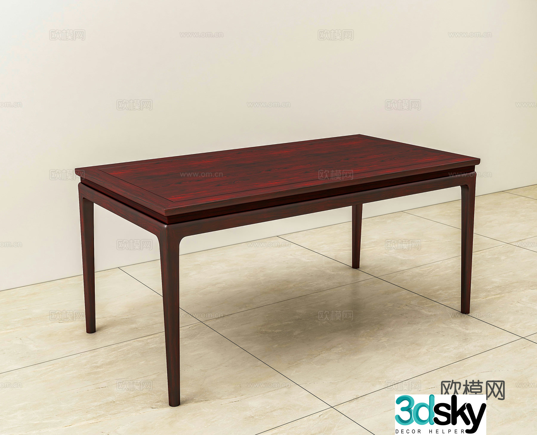New Chinese dining table board-piece tea table solid wood mahogany 3D model