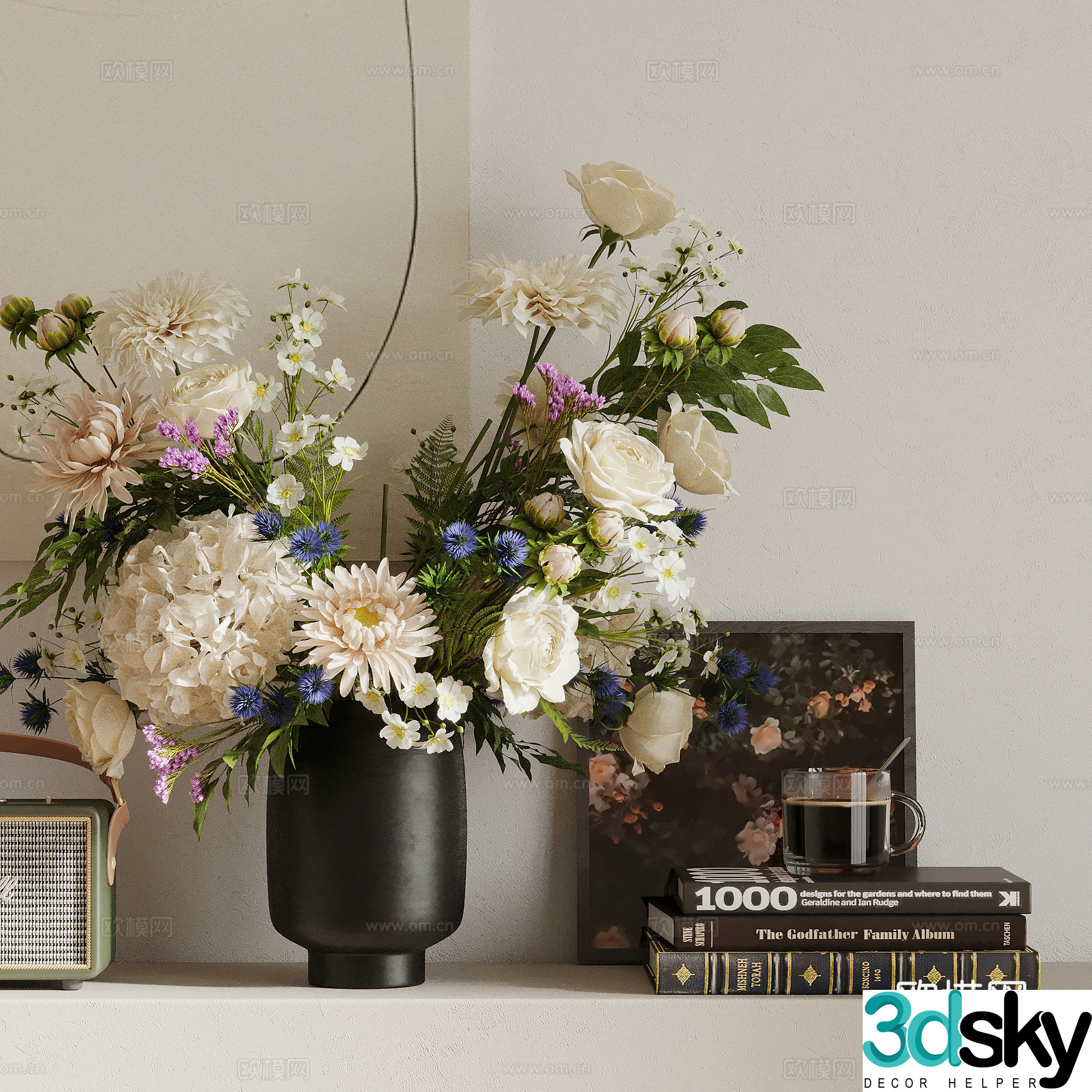 Flower art French retro style flowers flower art green plants flowers ornaments 3d model
