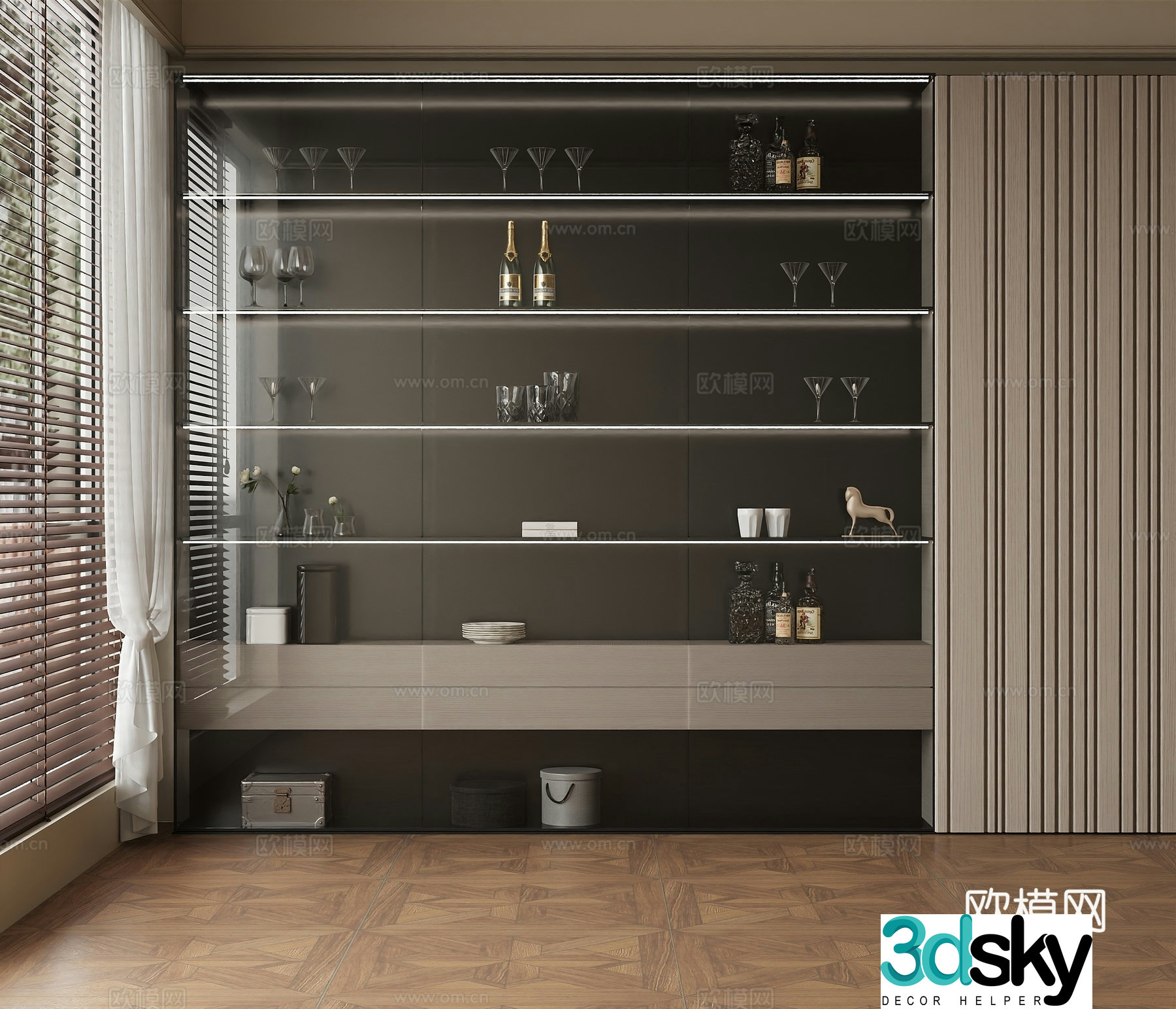 Modern medieval bookcase study bookcase bookcase combination 3D model