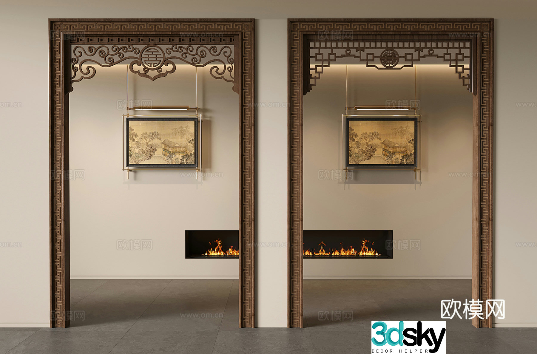 Chinese door cover door arch door hole lattice carving door lintel hanging falling 3D model