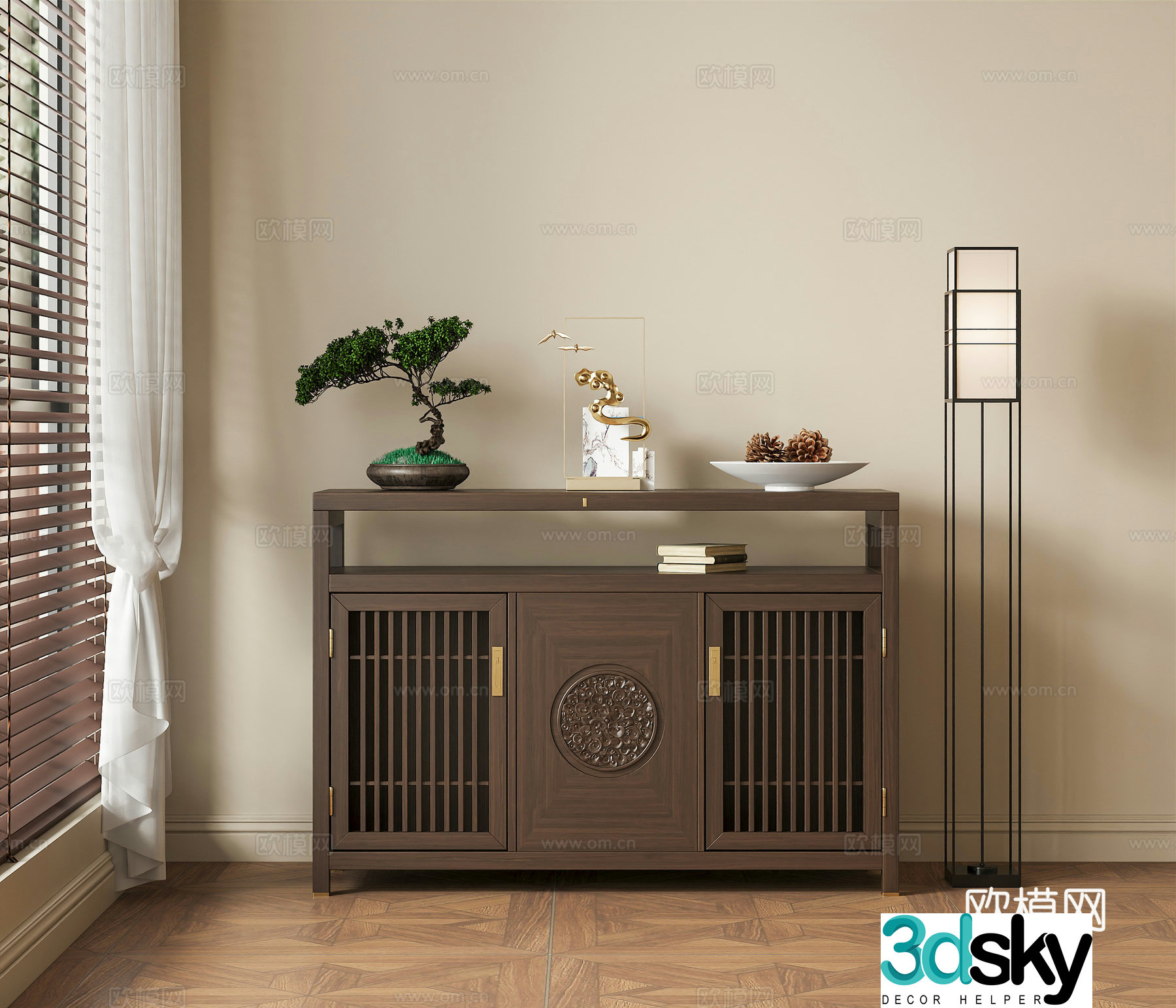 New Chinese style porch cabinet side cabinet end view cabinet low cabinet 3D model