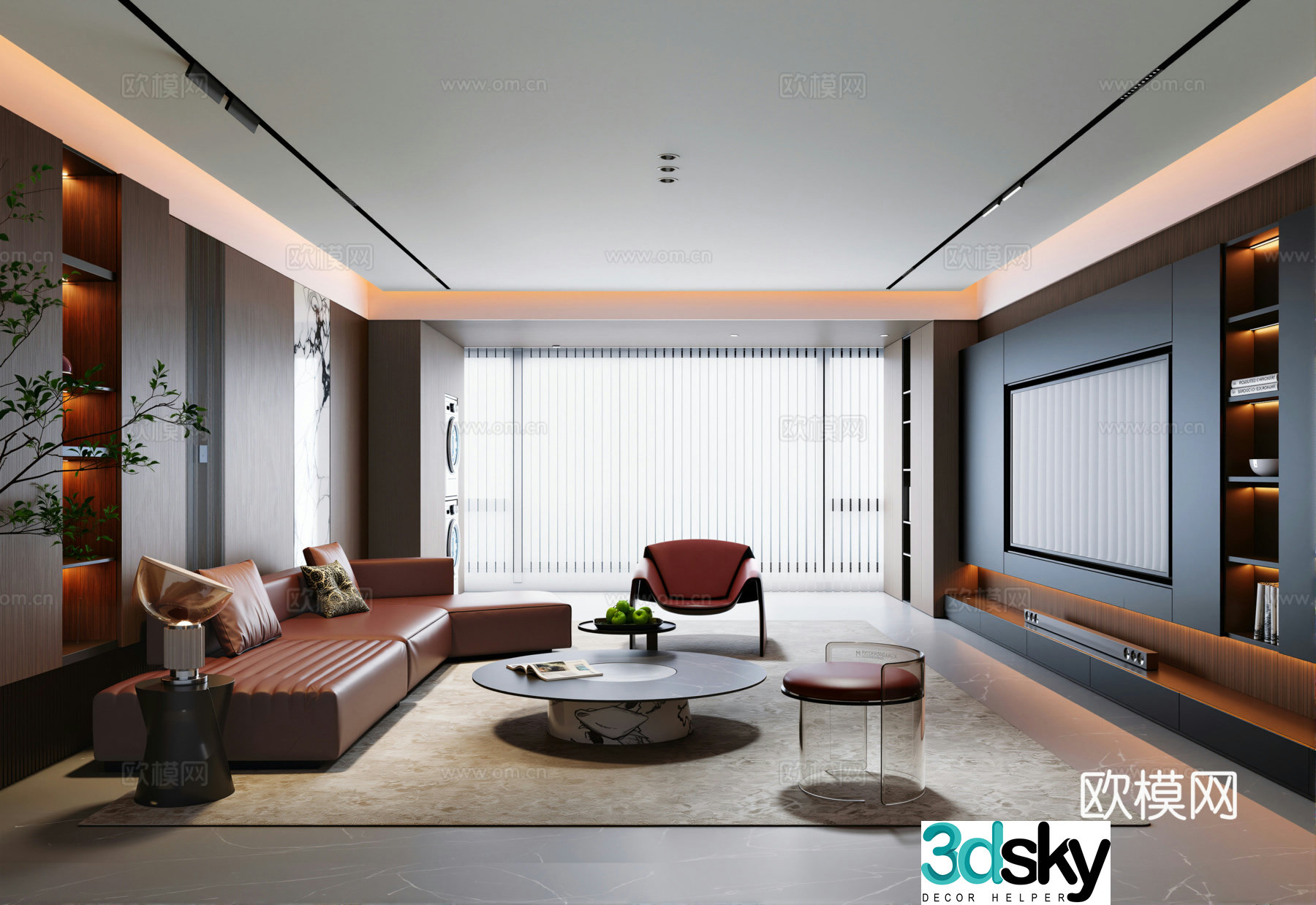 Modern Italian living room TV background wall Sofa background wall Sofa coffee table combination Refrigerator cabinet 3D model