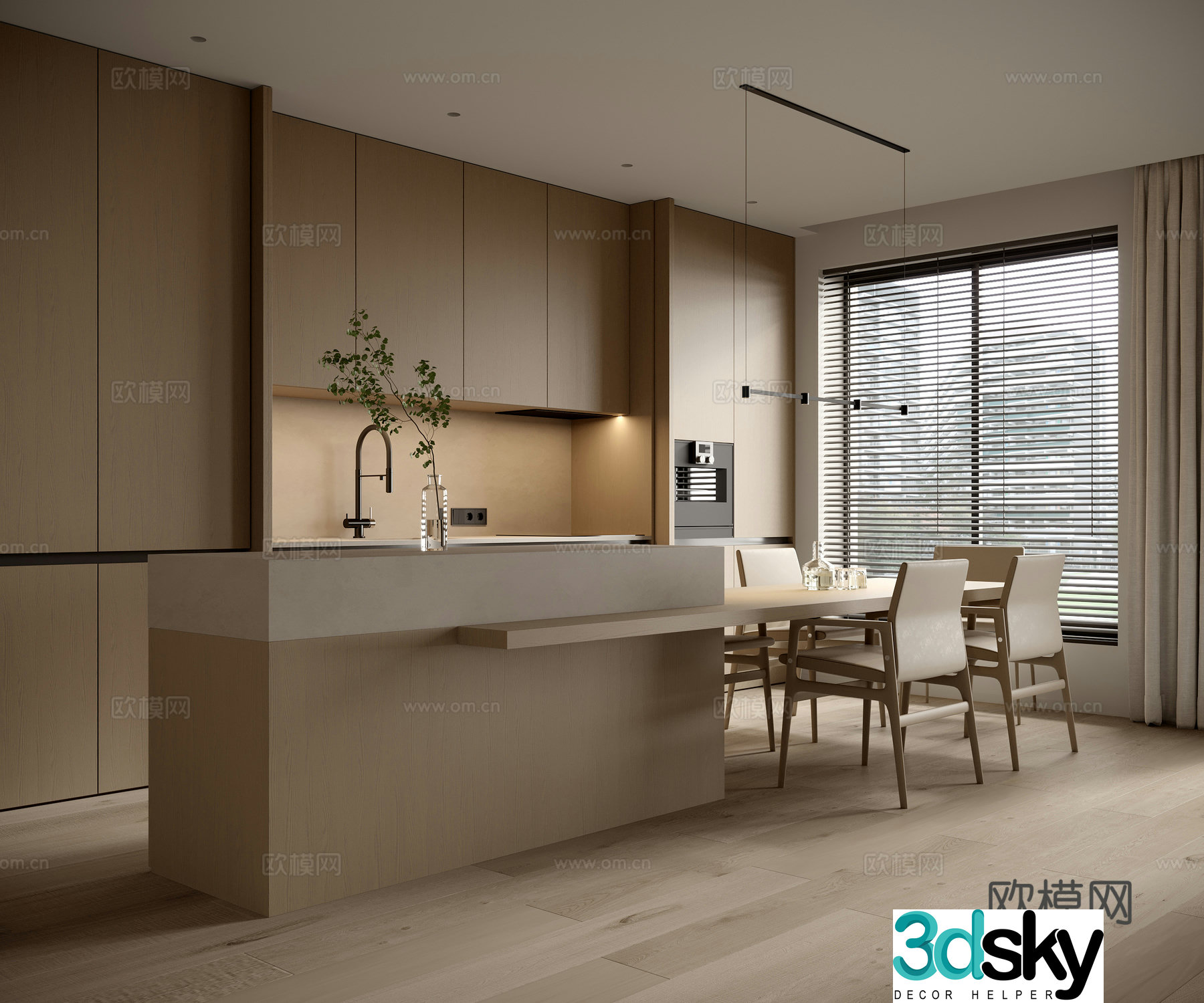 Modern open kitchen dining room cabinet dining table chair chandeliers dining table dining chair island kitchen 3d model