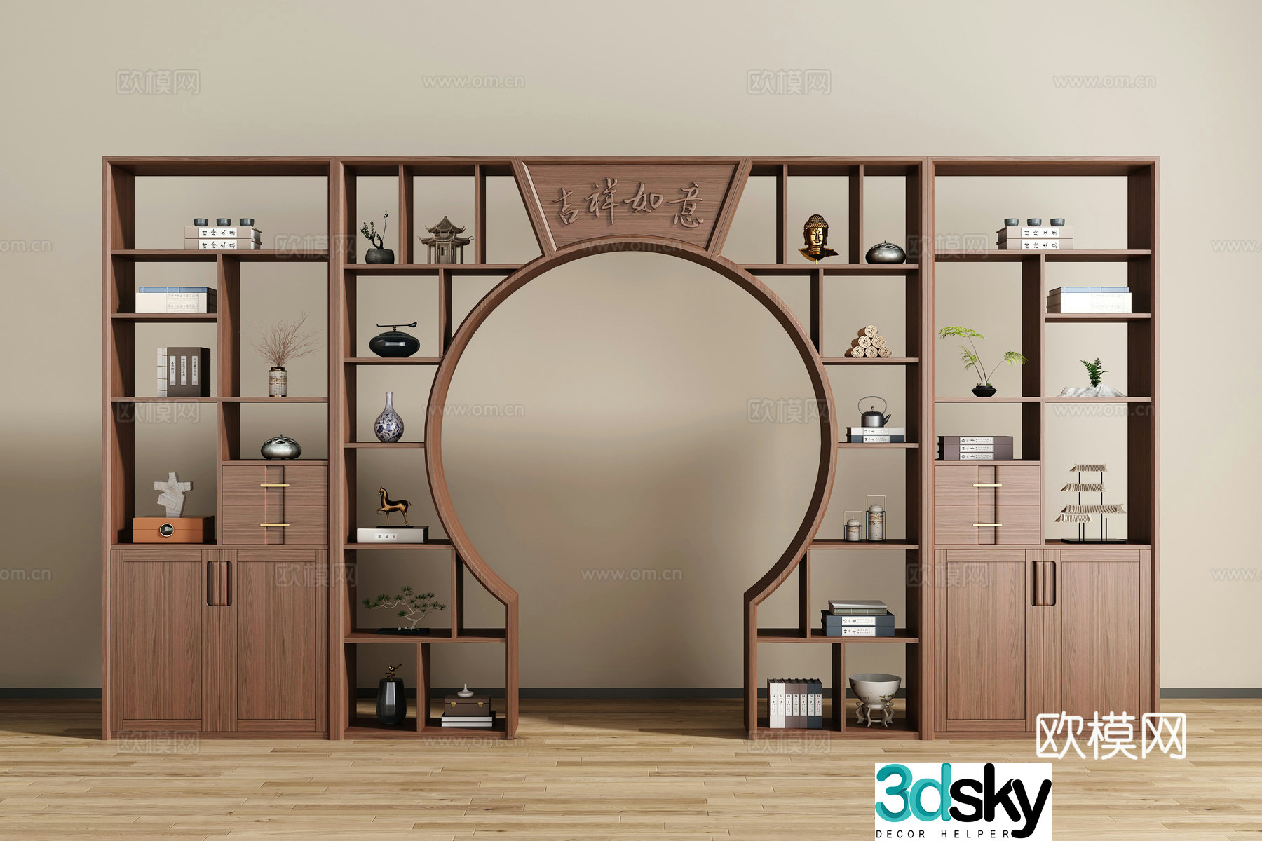 New Chinese style moon door antique shelf 3D model