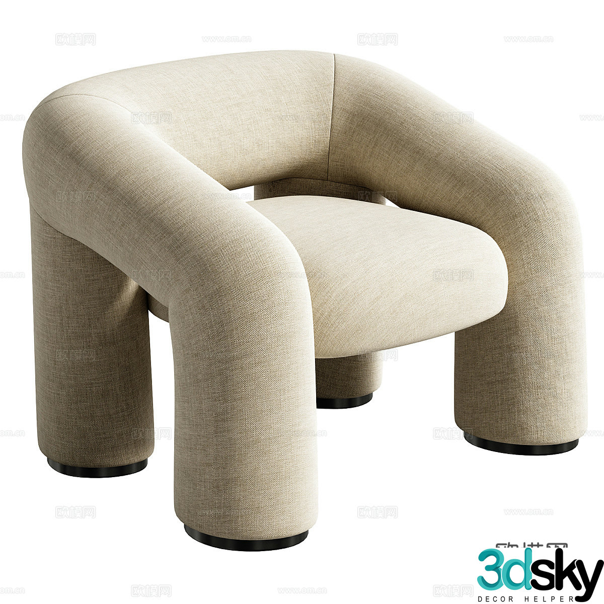 Modern cream style fabric lounge chair 3d model