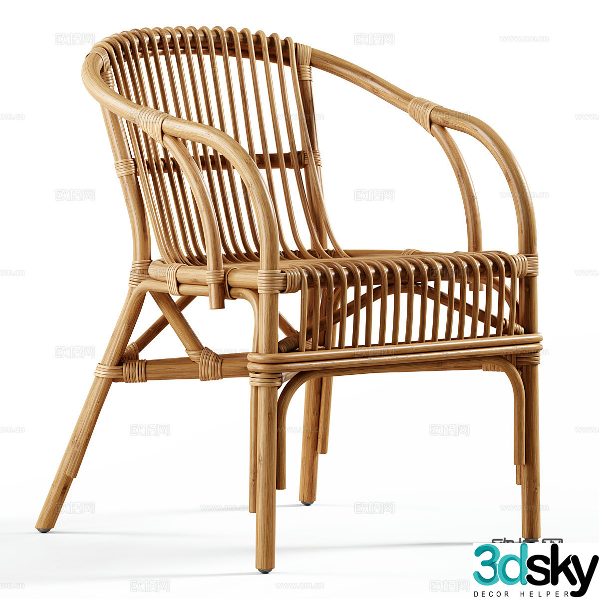 New Chinese bamboo wicker wicker chair 3D model