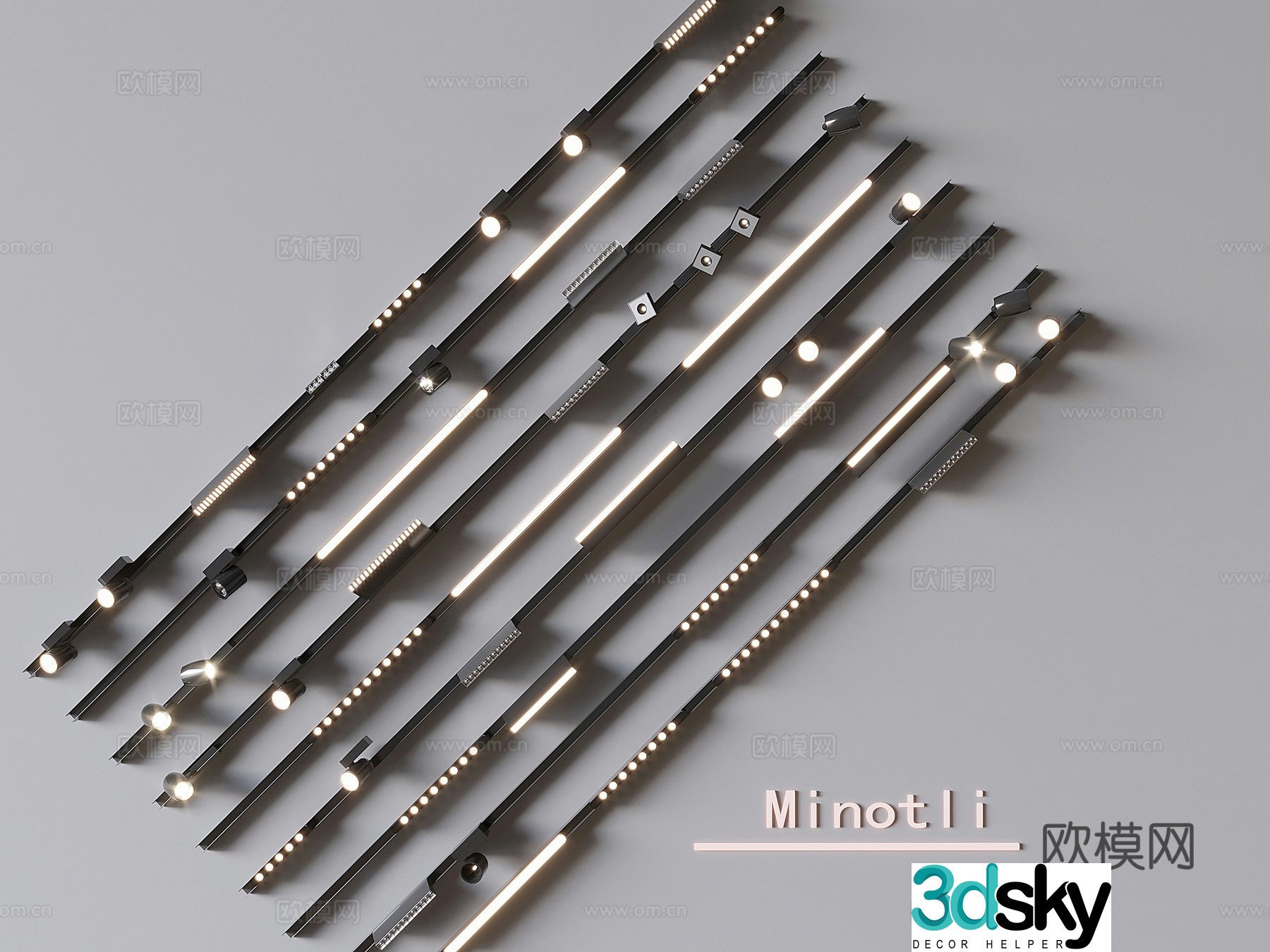 Magnetic track light linear lamp surface-mounted downlight spotlight combination 3D model