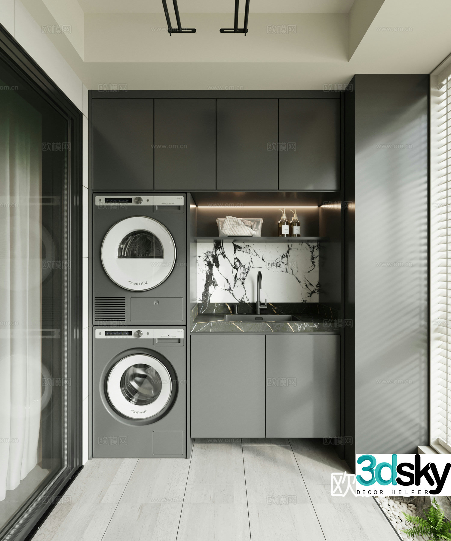 Modern balcony washing machine cabinet 3d model