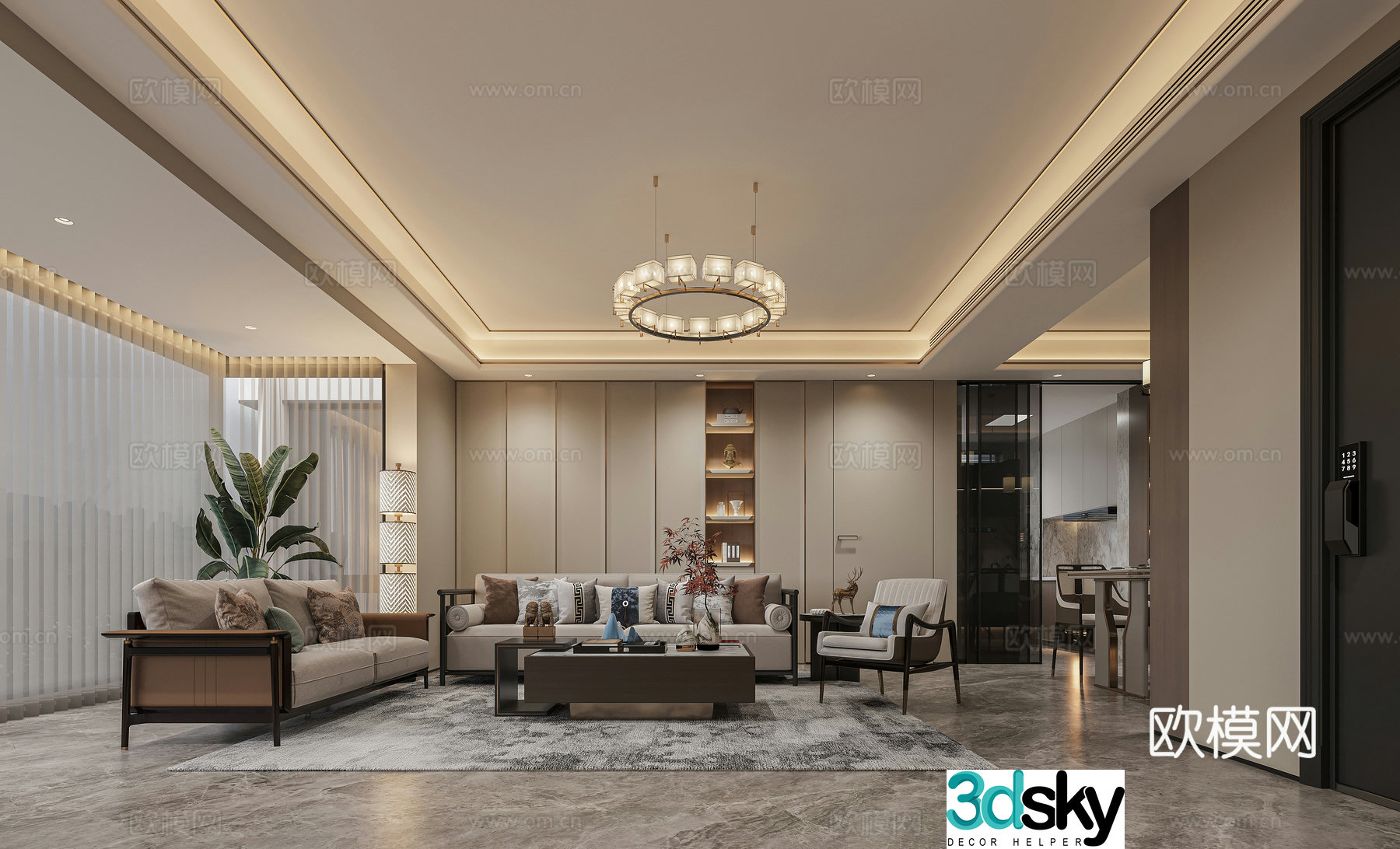 New Chinese style living and dining room 3D model