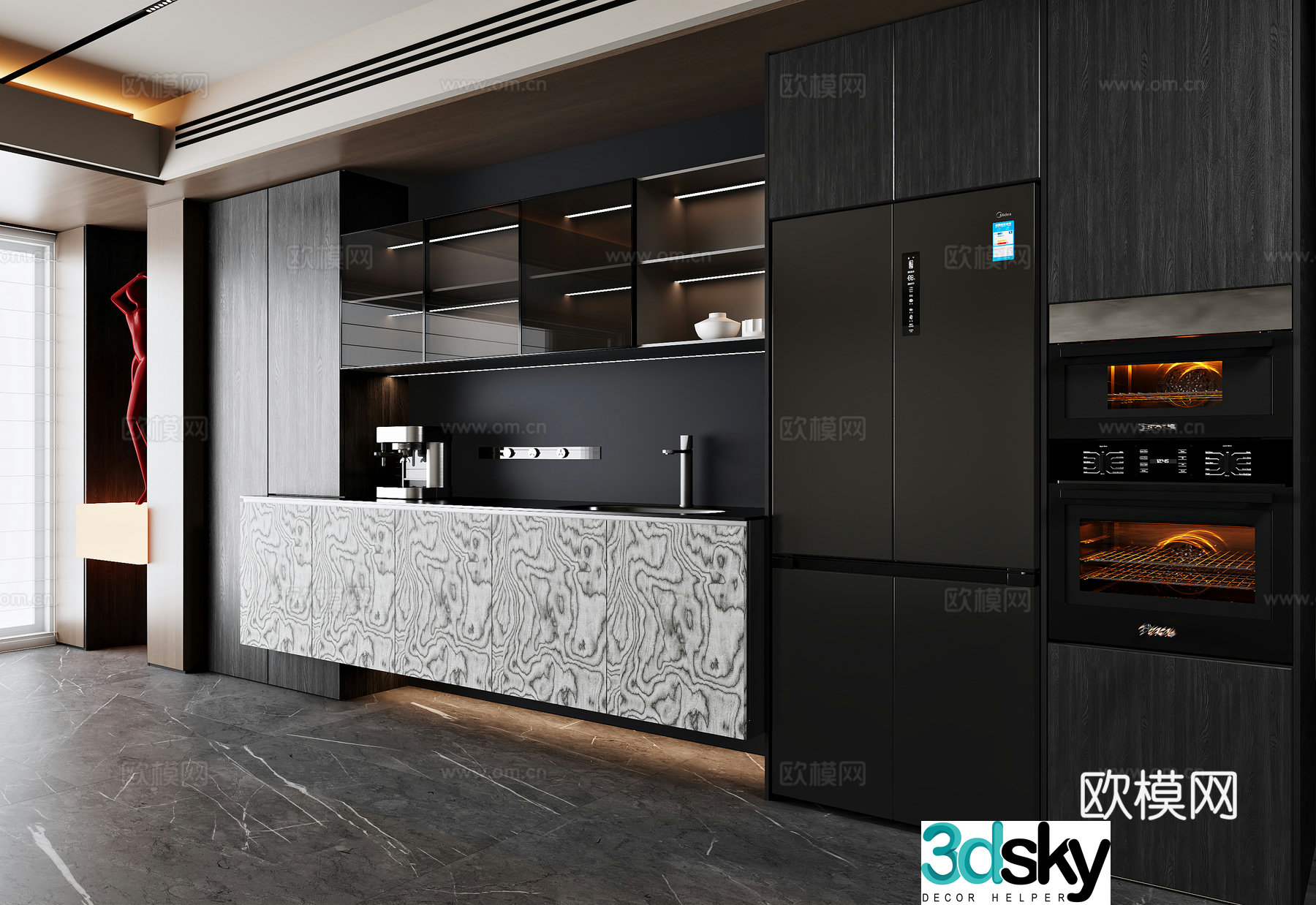 Italian sideboard refrigerator cabinet sideboard ornaments oven cabinet 3d model