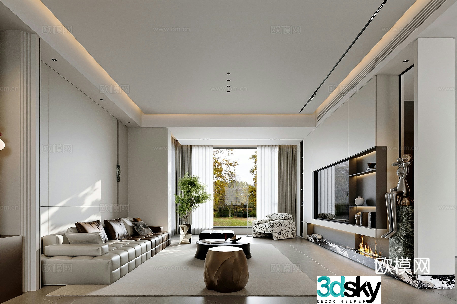 Modern style home living room dining room stairwell 3d model