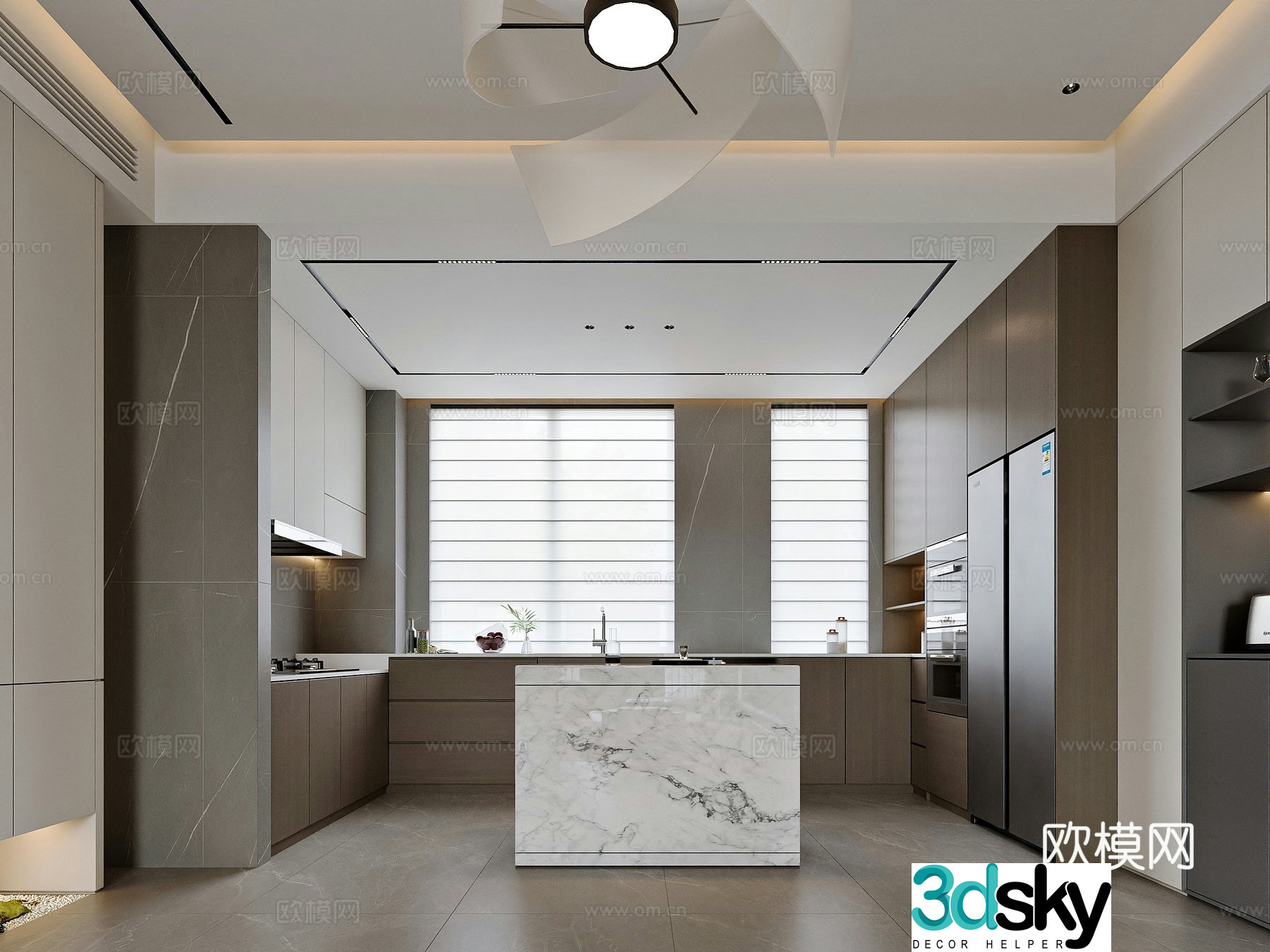 Modern style home kitchen open kitchen 3d model