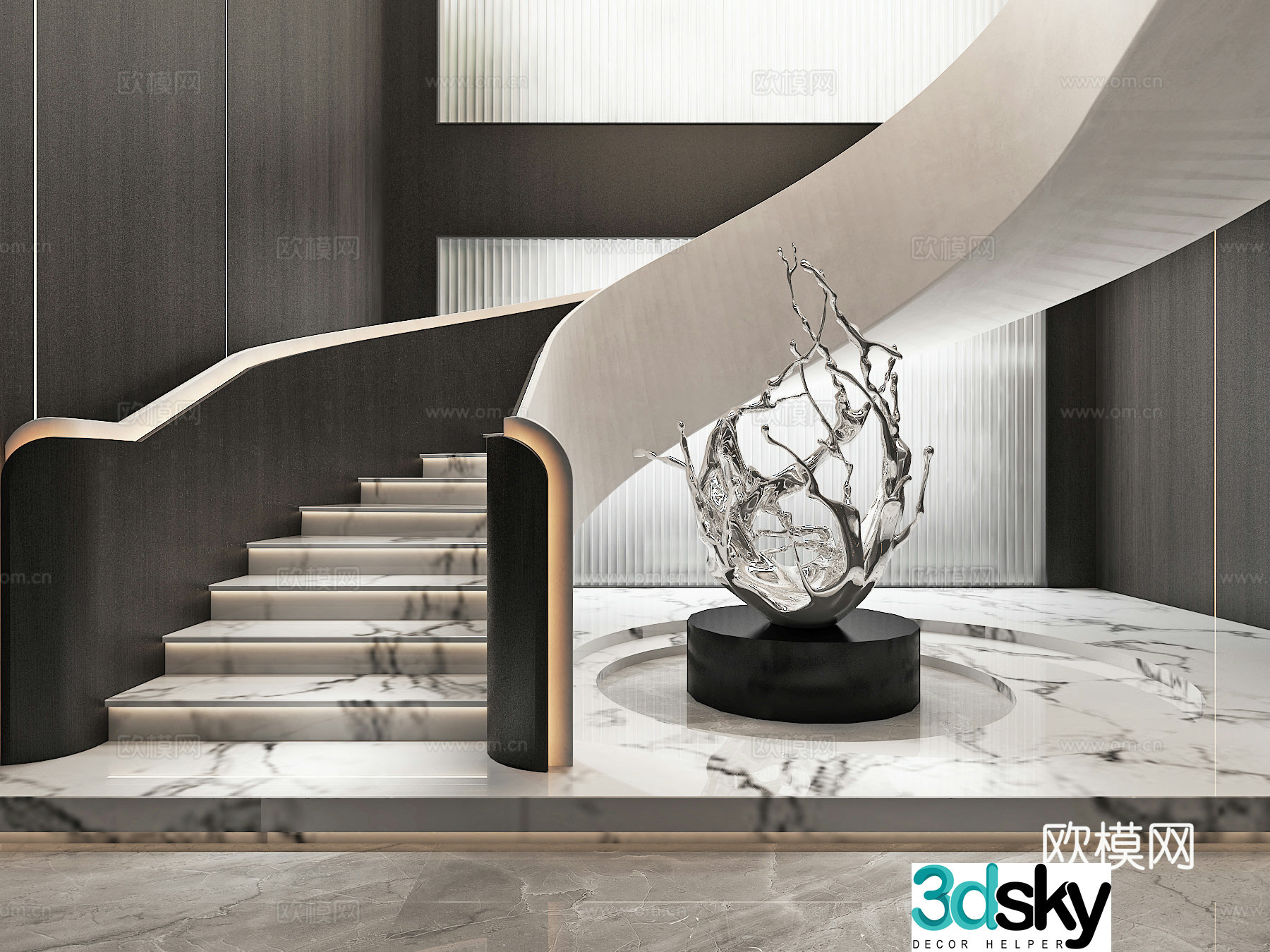 Stairwell beautiful palace handrail installation sculpture landscaping 3d model